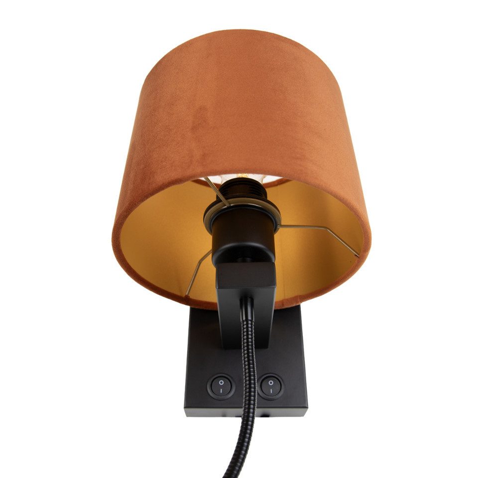 Qazqa LED Leselampe Brescia combi, ohne Leuchtmittel, Kaltweiß, QAZQA Lese­leuchte, e27, Schwarz, Stahl, Modern