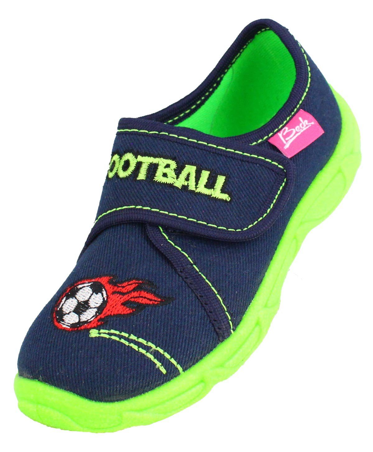 Beck Hausschuh Football Hausschuh (atmungsaktive Materialien, für Kindergarten, Schule, Zuhause) mittlere Weite, robuste Materialien, gepolsterte Decksohle