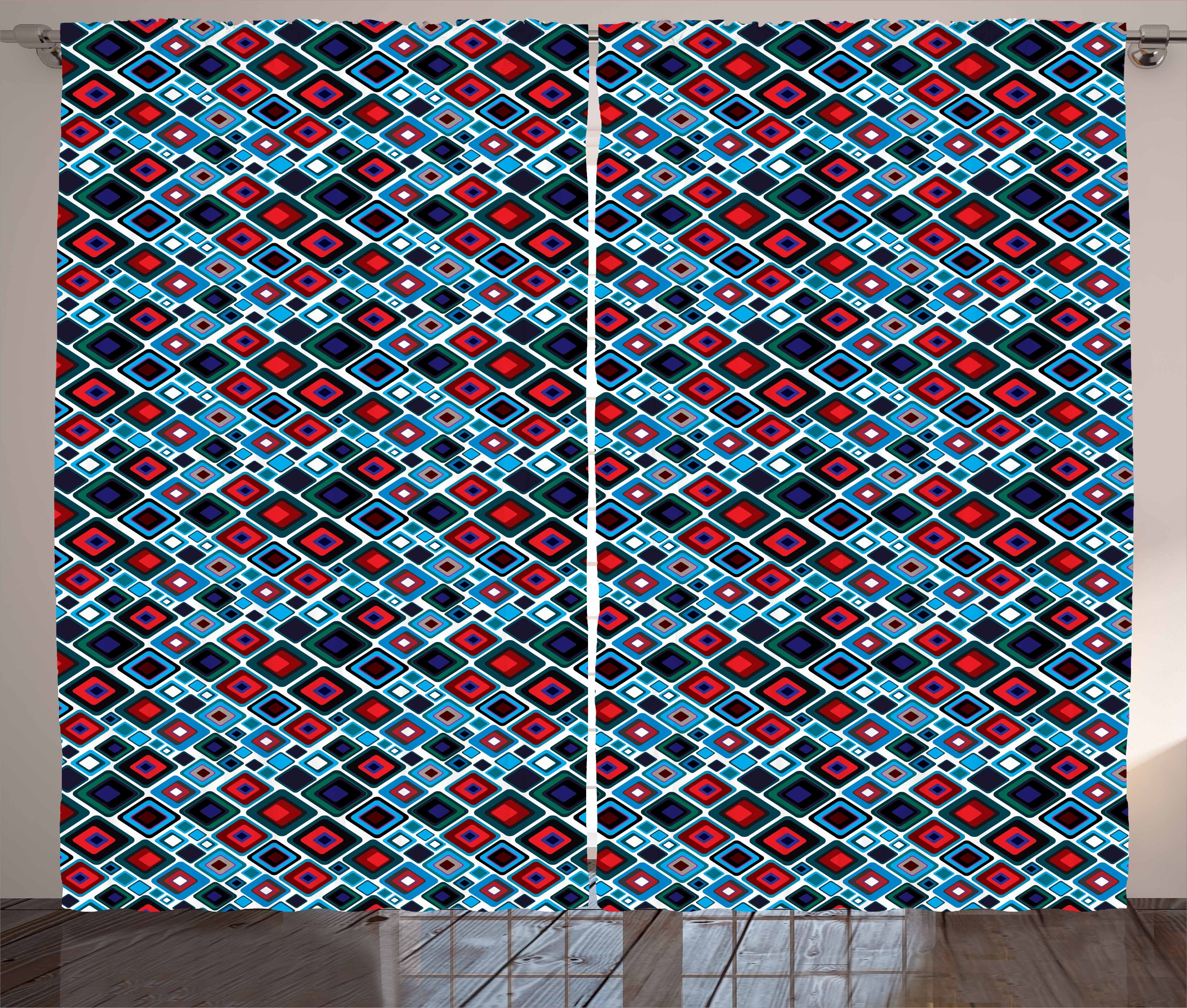 Vorhang Quadrate Abstrakt: Gardine Kräuselband Schlafzimmer Abakuhaus, und Retro mit Schlaufen Haken, Entwurf