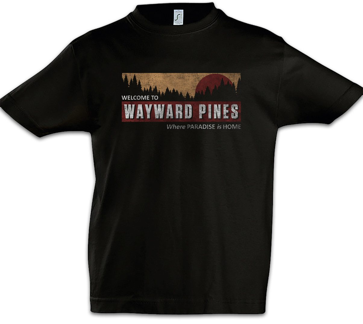 Print-Shirt Wayward Welcome Kinder T-Shirt Logo Schild Stadt Sign Pines City Town