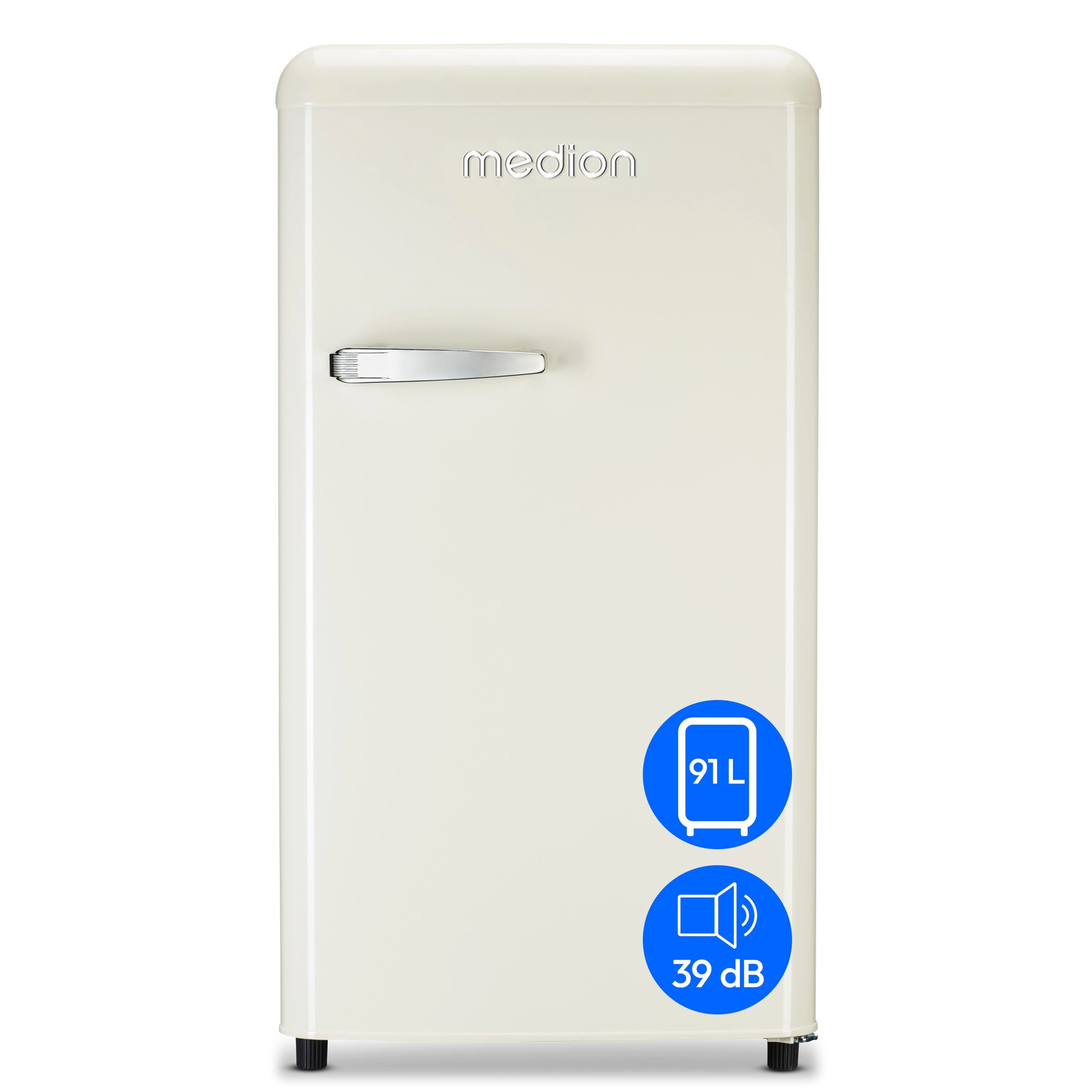 Medion® Kühlschrank MD37800, 91 cm hoch, 48 cm breit, 91 Liter, höhenverstellbare Füße, freistehend, Türanschlag rechts