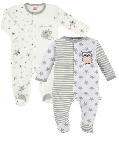 Makoma Strampler Baby Schlafstrampler mit Fuß Overall für Neugeborene Eule & Teddy (Spar-Set, 2-tlg., 2er Pack) 100% Baumwolle