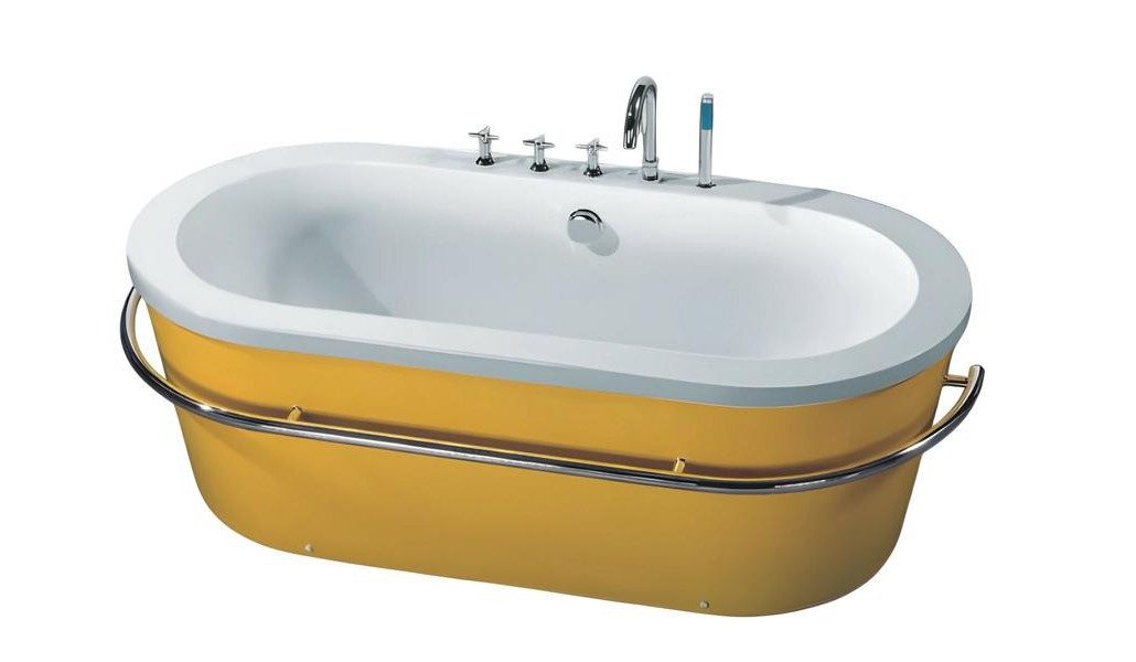 Xlmoebel Badewanne Acryl Einbauwanne in strahlend gelb, ovales Design, Made in Europa