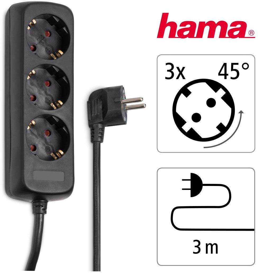 Hama Steckdosenleiste Mehrfachsteckdose 3-fach, 3m in Schwarz Steckdosenleiste 3-fach (nicht vorhanden, Kabellänge 3 m)