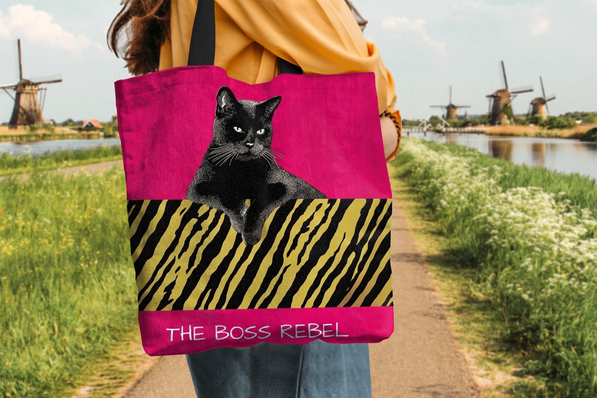 MuchoWow Shopper Katze - Boss - Rosa - Tigerdruck, Handtasche, Damen und Herren, Schultertasche, Umhängetasche, Tote Bag