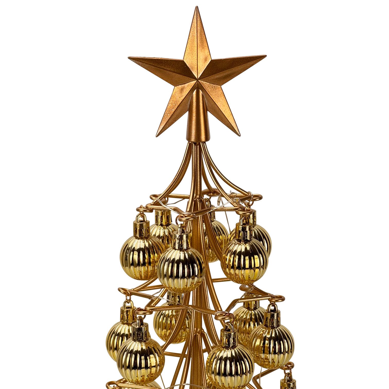 Online-Fuchs Künstlicher Weihnachtsbaum mit 30 Weihnachtskugeln und LED-Lichterkette & Timer - Weihnachtsdeko, filigranes Metallgestell, funkelnde Kugeln und warme Beleuchtung für ein modernes Ambiente