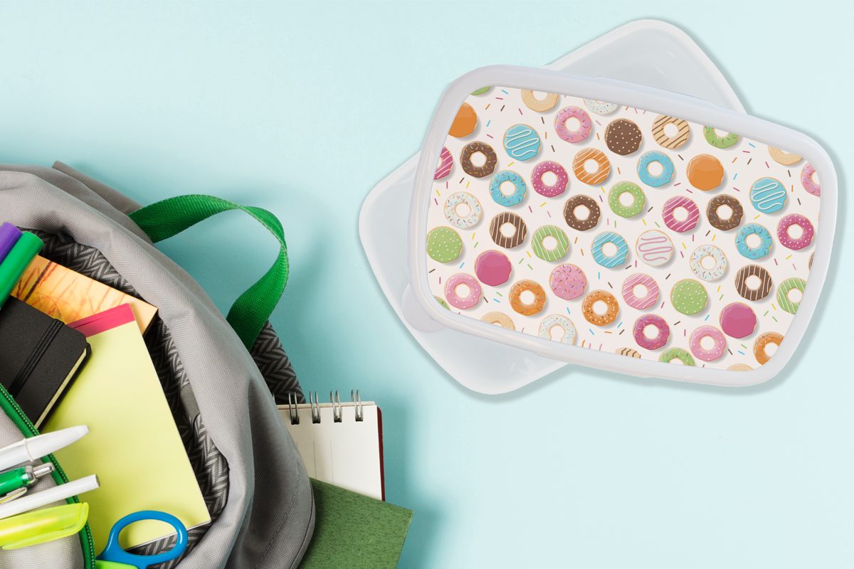 Donut und Kunststoff, Brotbox Pastell, für weiß Jungs Mädchen MuchoWow für - und Brotdose, Kinder (2-tlg), - Lunchbox Muster Erwachsene,