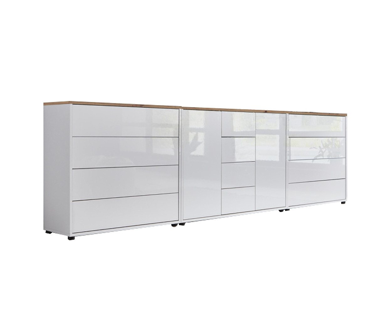 BMG Möbel Kommode Sideboard Mailand Set 12 in verschiedenen Ausführungen (3tlg), mit weiß lackierten Hochglanzfronten und Push-to-open-Funktion