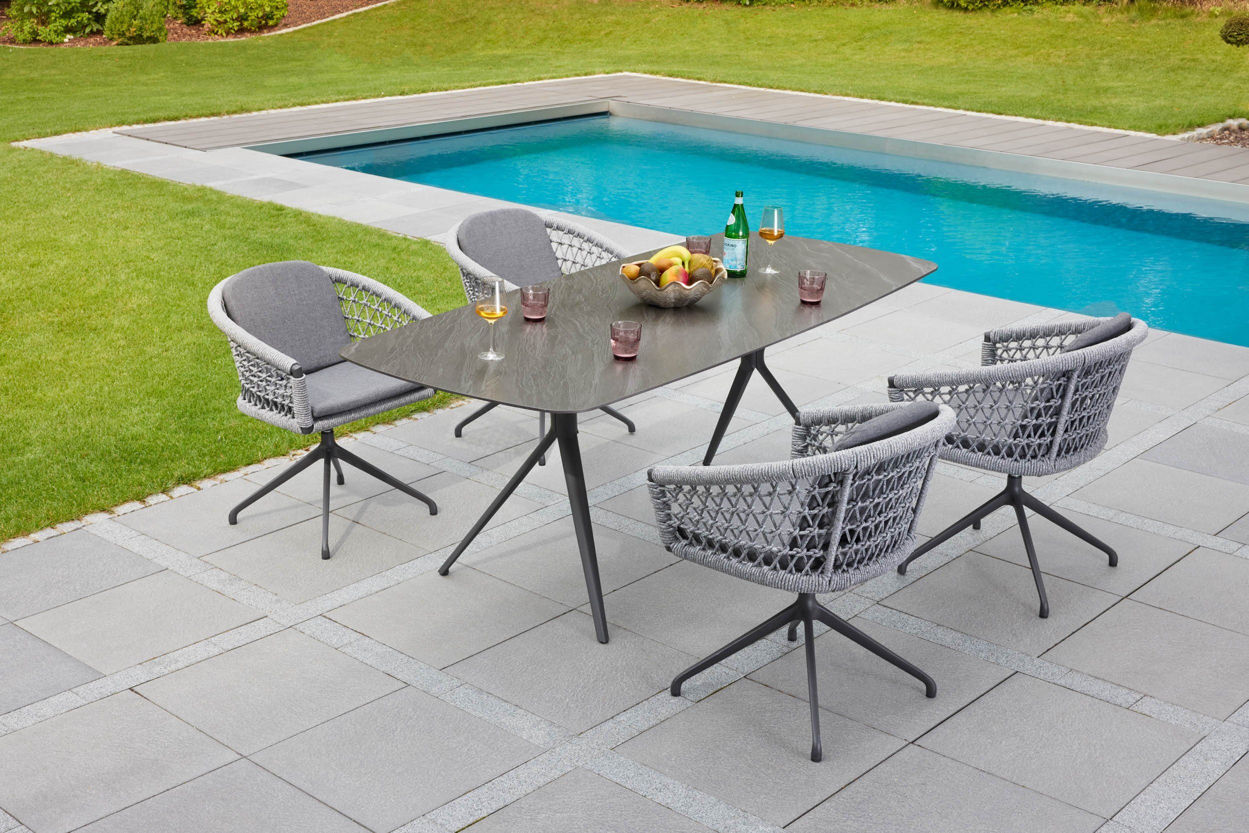 LC Garden Gartenstuhl Bari Drehstuhl drehbar Rope/Aluminium mit Sitz-und Rückenkissen (Set, 8 St), drehbar