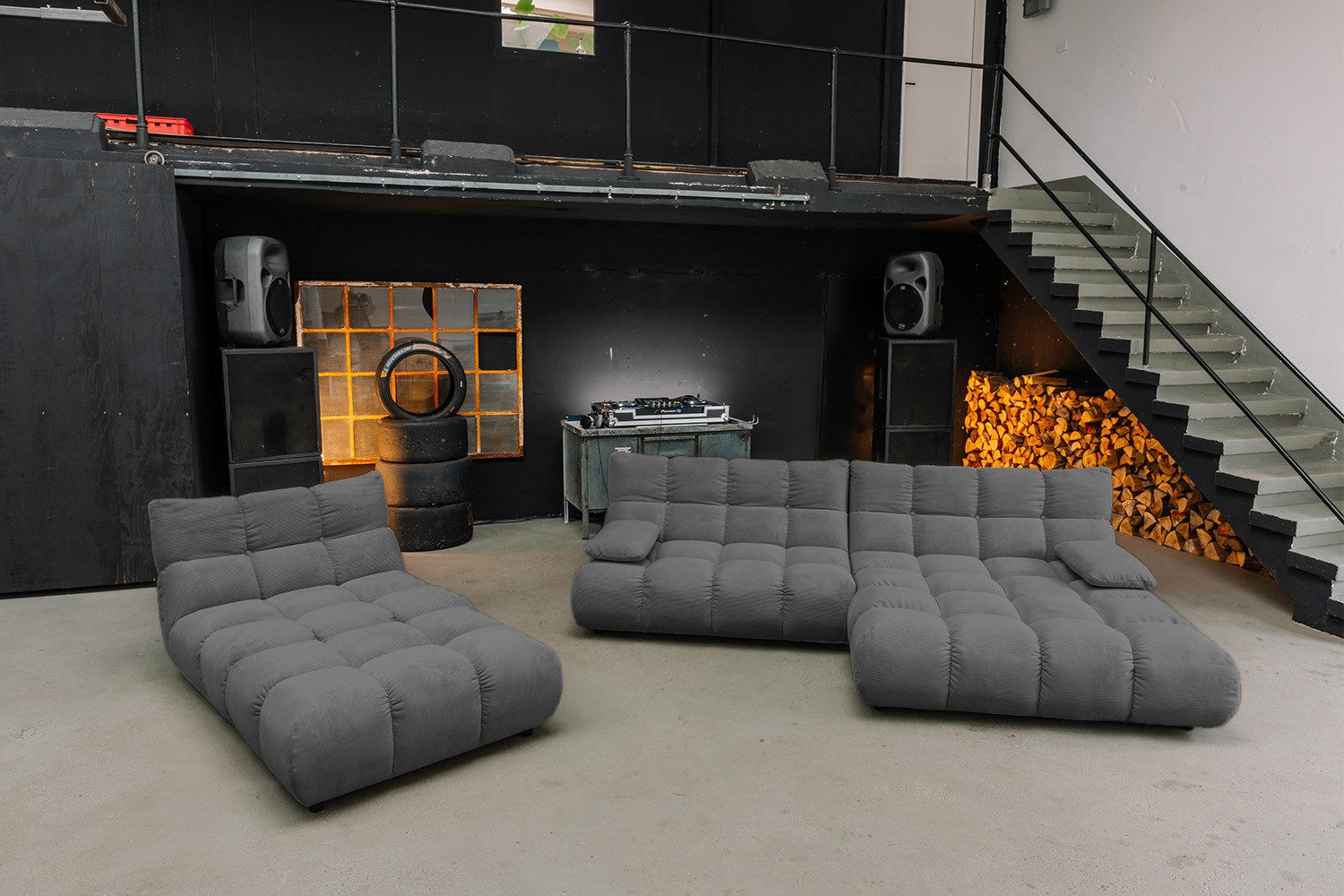 KAWOLA Sitzgruppe VIVIEN, (Set, 3-tlg), Ecksofa Drehsessel Hockerbank Feincord verschiedene Farben
