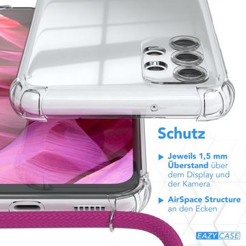 EAZY CASE Handykette Hülle mit Kette für Samsung Galaxy A13 6,6 Zoll, Handykordel Slimcover mit Umhängeband zum Umhängen Pink / Clip Silber
