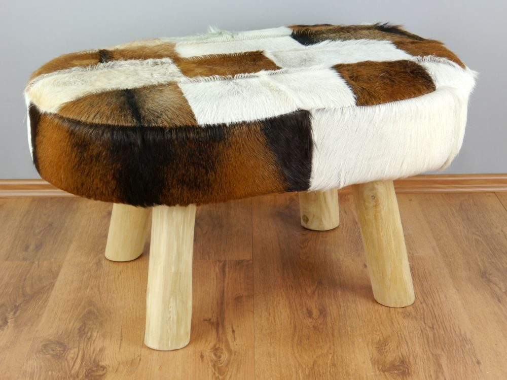 livasia Bettbank Ziegenfell - 80x53x42cm - Echtleder Sitzbank mit Massivholz aus Java