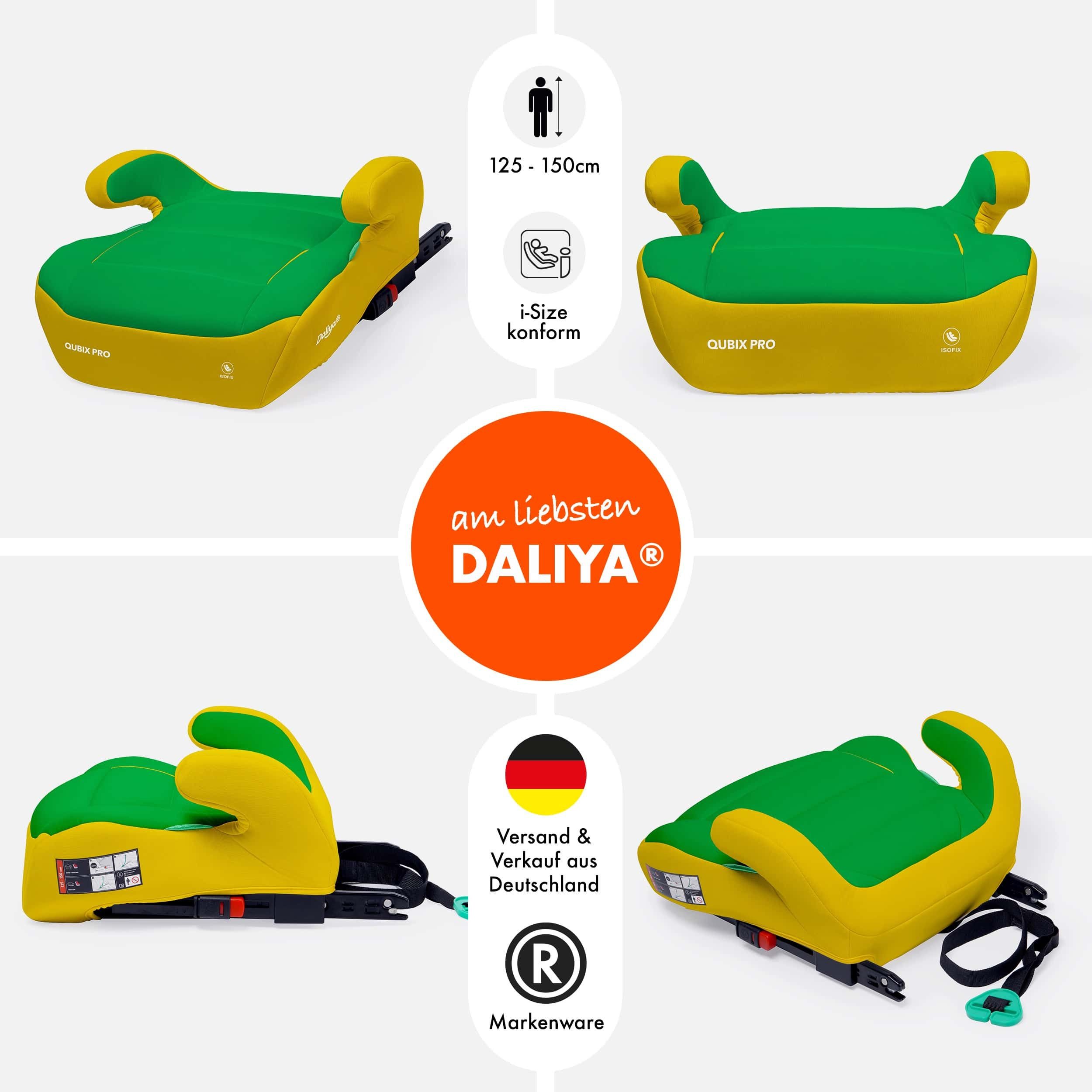 Daliya® Kindersitzerhöhung QUBIX PRO ISOFIX Kindersitz, ab: ab 6 Jahre oder 125cm Körpergröße, bis: bis 12 Jahre oder 150cm Körpergröße, ab: 125 cm, bis: 150 cm, (Packung, 1-tlg), ISOFIX, I-Size, Gurtfix, ergonomisch, weich, waschbarer Bezug