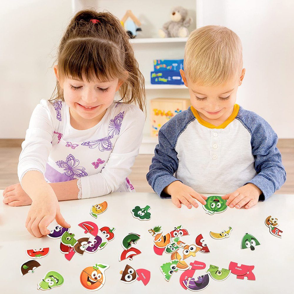 Lernspielzeug, Set, Puzzles Form Bunt(Frucht) Konturenpuzzle Juoungle Puzzleteile Frühes Holzpuzzle Lernen Kinder