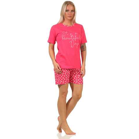 RELAX by Normann Pyjama Sommerlicher Damen Shorty Pyjama, kurzarm, mit Schriftzug