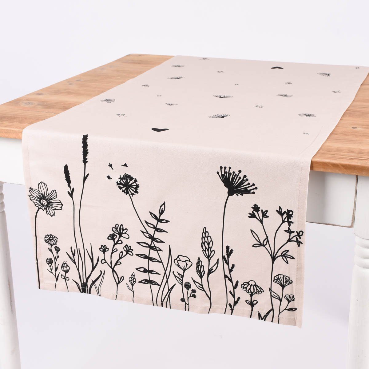 Wiesenblumen beige & Eef LEBEN. Tischläufer schwarz Tischläufer SCHÖNER Clayre 50x140cm