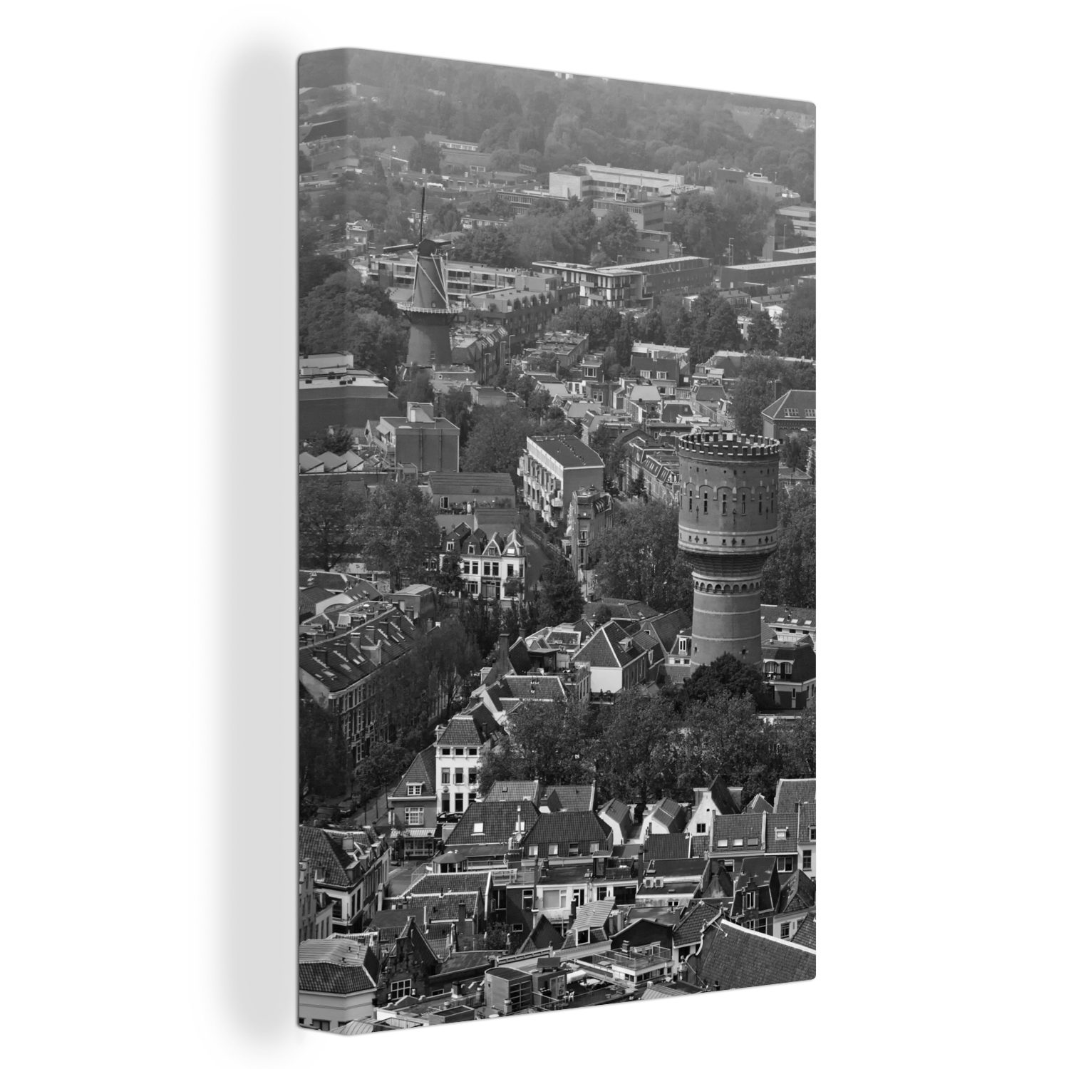 OneMillionCanvasses® Leinwandbild Skyline von Utrecht von der Spitze des Domturms aus - schwarz und weiß, (1 St), Leinwandbild fertig bespannt inkl. Zackenaufhänger, Gemälde, 20x30 cm