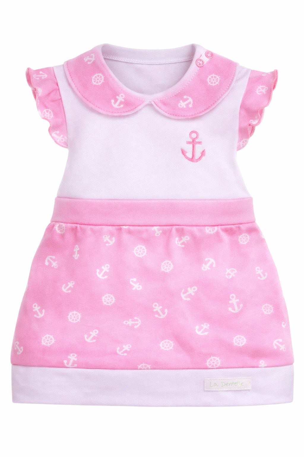 La Bortini Jerseykleid Kleid für Baby und Kinder in Weiß Rosa mit Anker aus reiner Baumwolle, 44 50 56 62 68 74 80 86 92 98