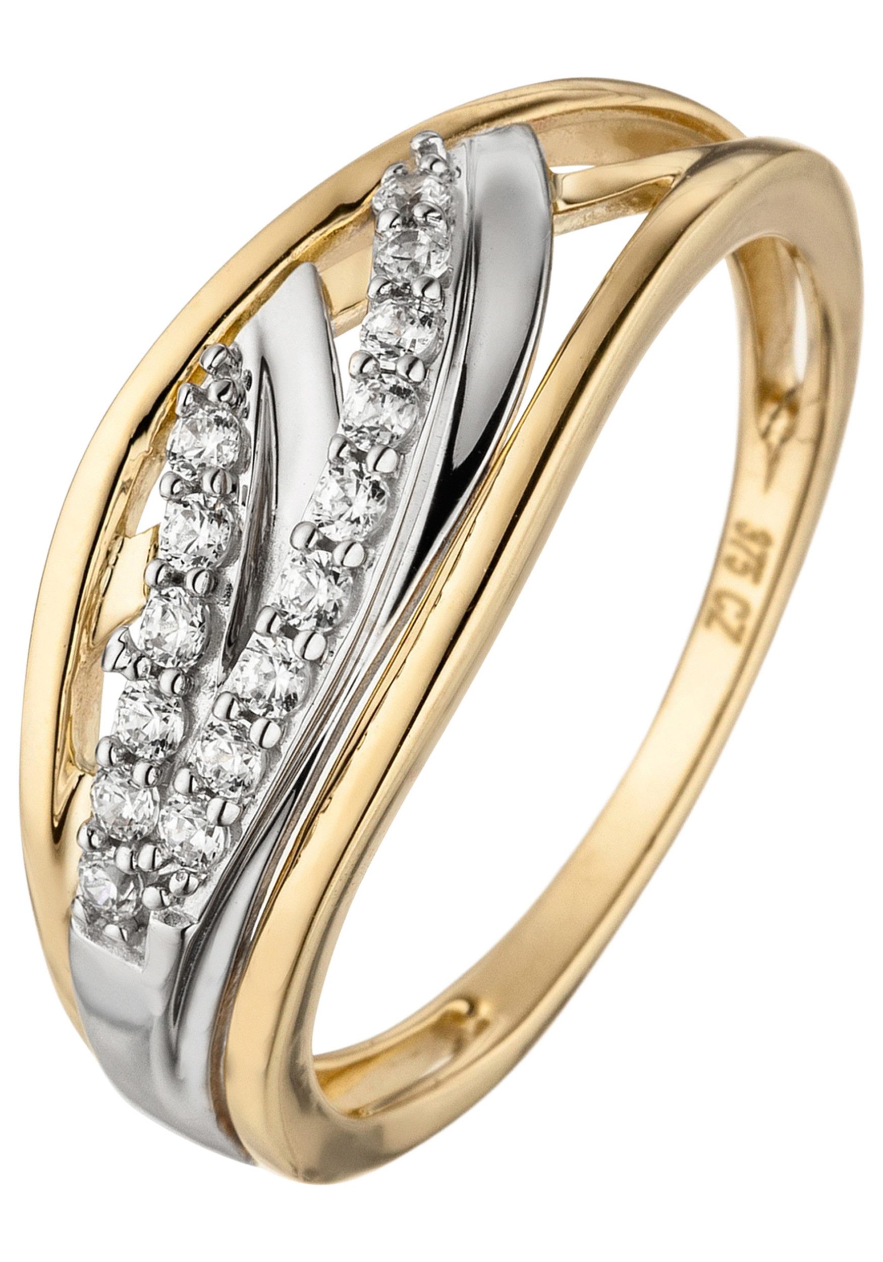 JOBO Goldring Ring Damenring, 375 Gold bicolor mit 15 Zirkonia günstig online kaufen