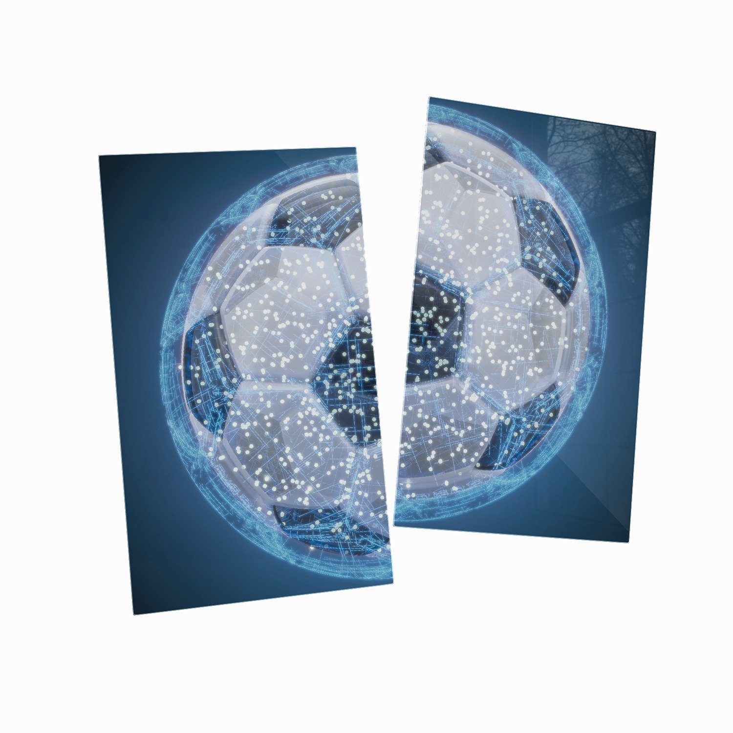 Wallario Herd-Abdeckplatte Fußball 2 tlg., Größen (Glasplatte, Netzwerk ESG-Sicherheitsglas, 5mm inkl. verschiedene digital Noppen), - in blau