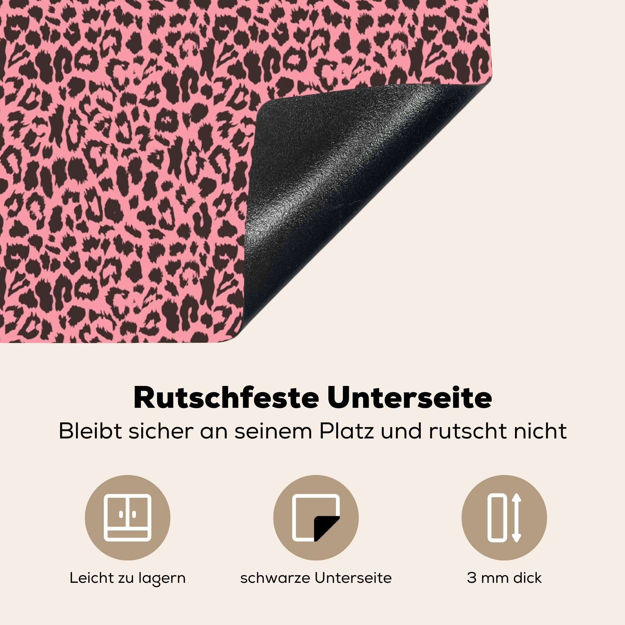 Vinyl, Tiermuster (1 Dekoration Herdblende-/Abdeckplatte Panther, 58x51 tlg), Induktionskochfeld Küchen - Induktionsherd, - für Rosa cm, MuchoWow