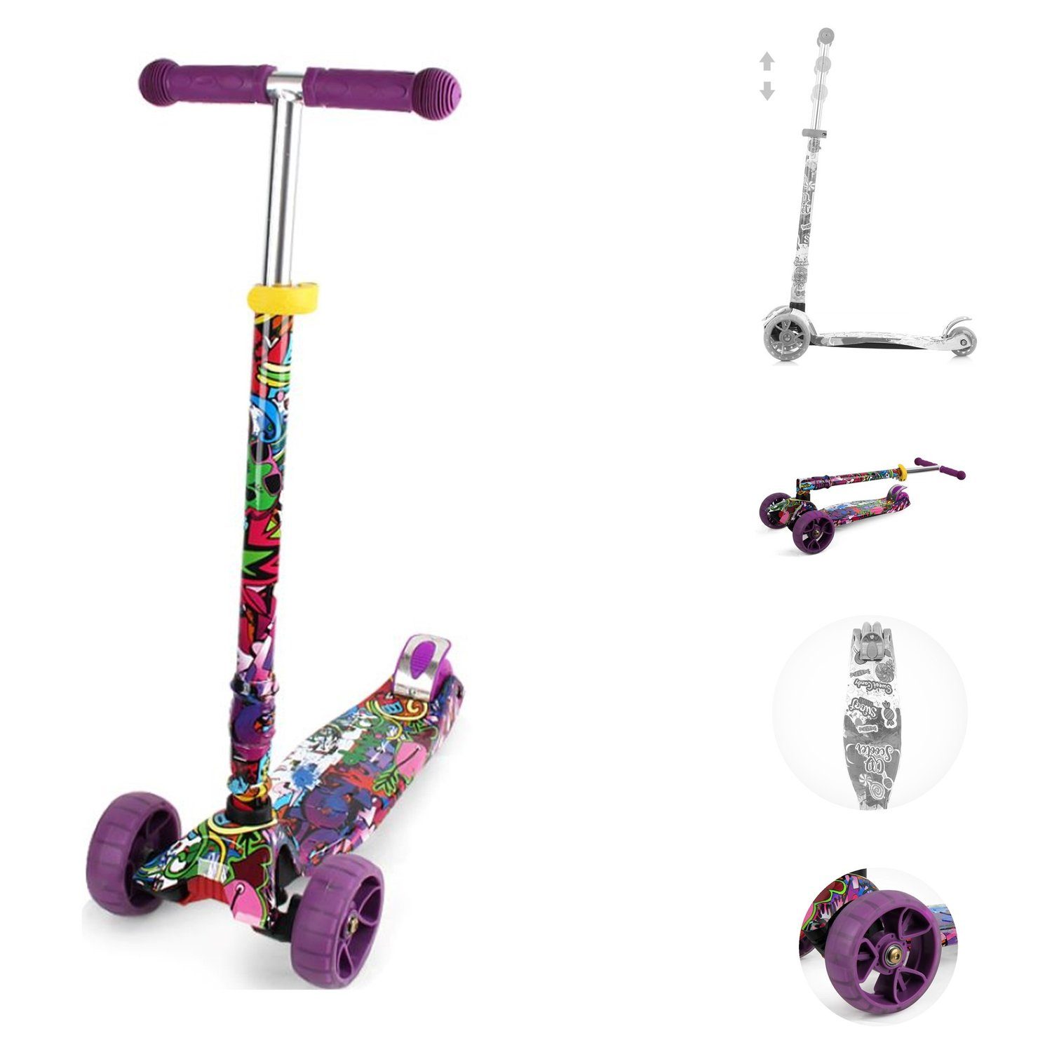 Chipolino Cityroller Kinderroller Scooter Croxy Evo, 3 Räder Licht Lenker höhenverstellbar violett