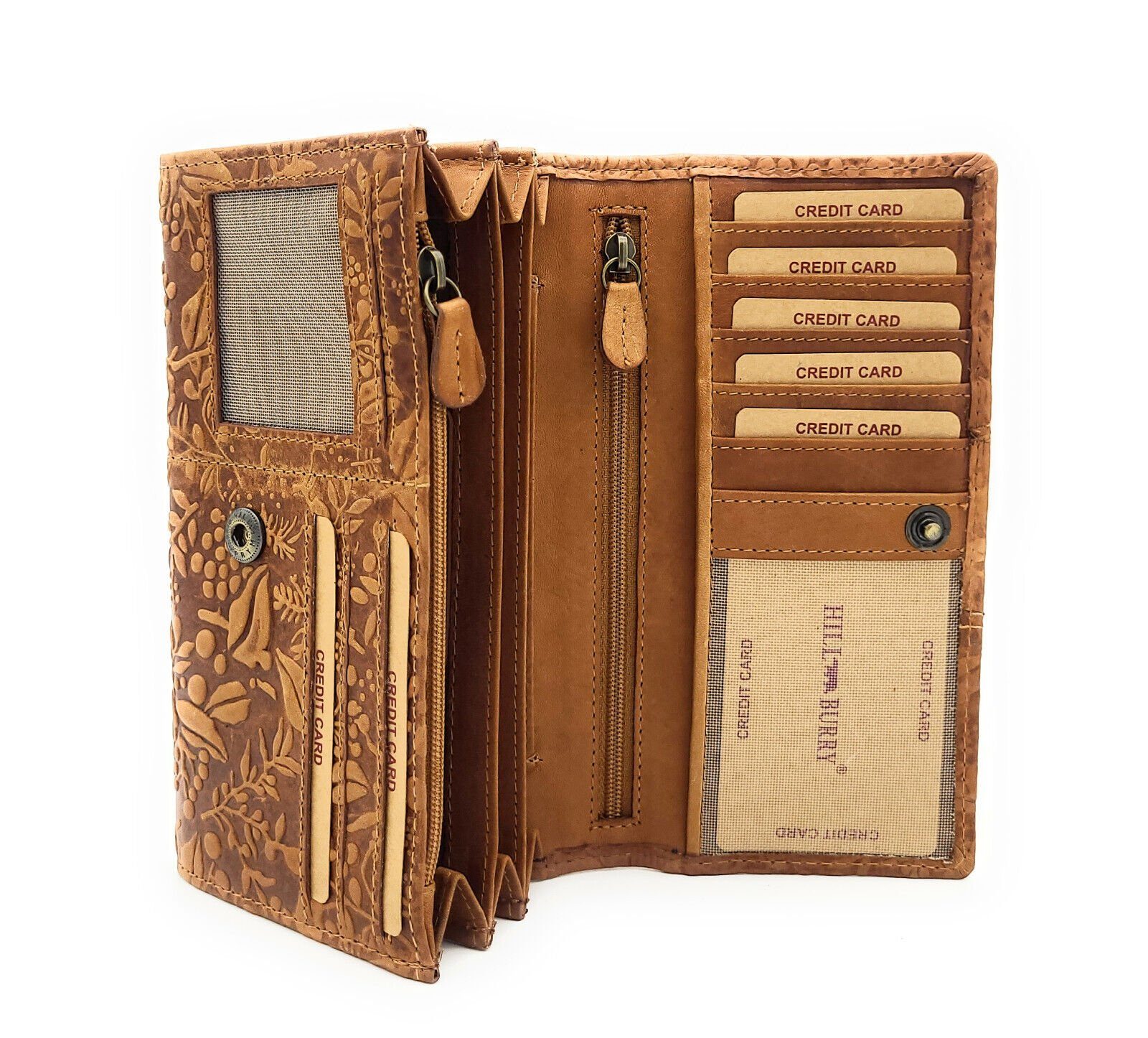 Hill Burry Geldbörse echt Leder Damen Portemonnaie mit RFID Schutz, tolle florale Prägung