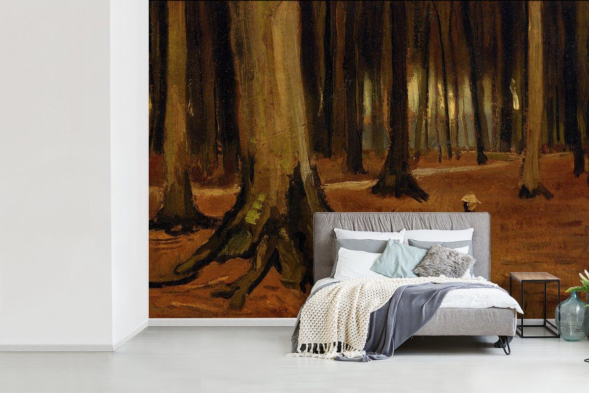 (6 Wandtapete Gogh, - Wald Montagefertig MuchoWow bedruckt, Tapete Vincent van Fototapete für Mädchen Wohnzimmer, im St), Matt, Vinyl