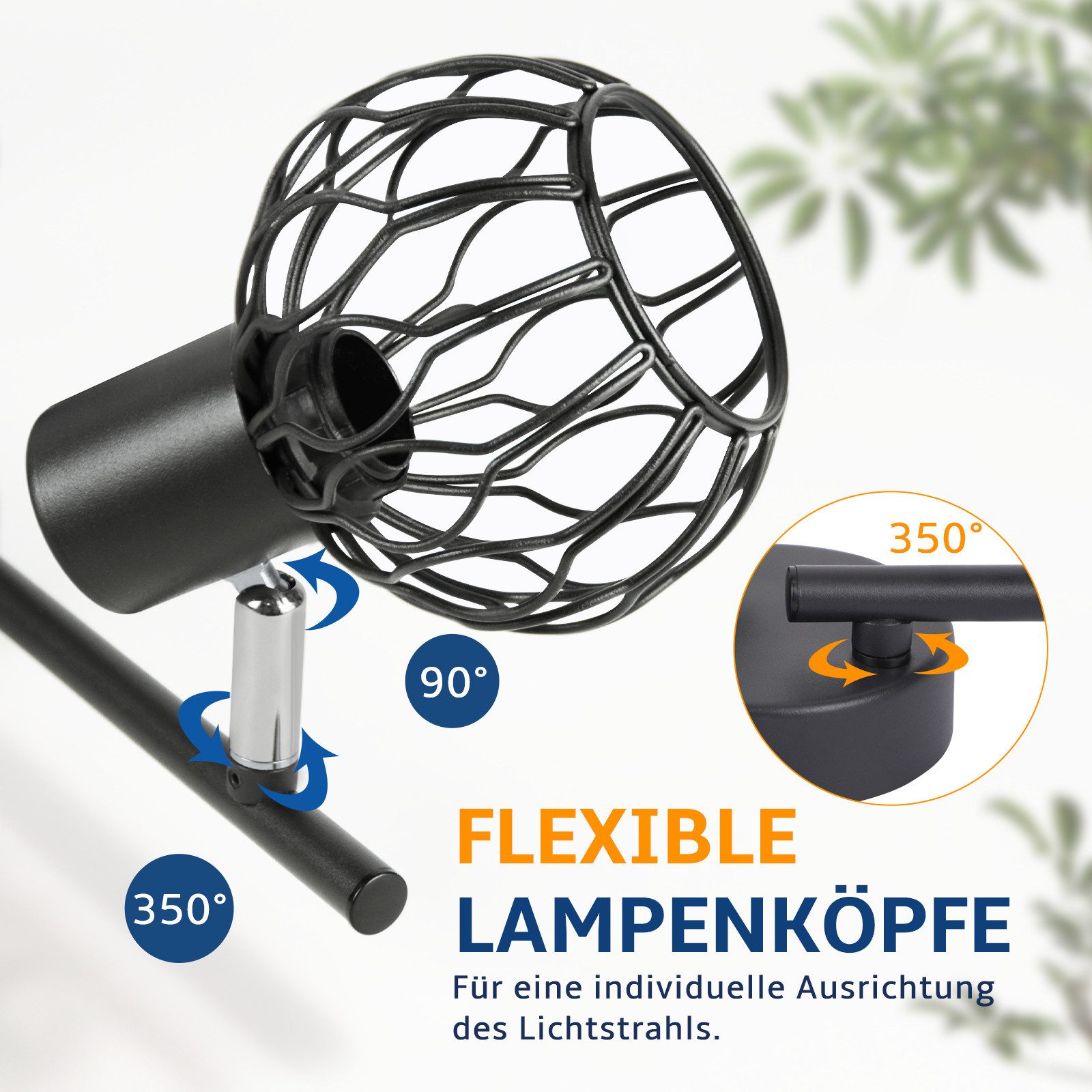 Nettlife Deckenstrahler 1/2/3/4flammig Weiß/Schwarz/grau E14 Metall 350° schwenkbaren Spots, ohne Leuchtmittel, für Wohnzimmer Küche Flur Deckenleuchte