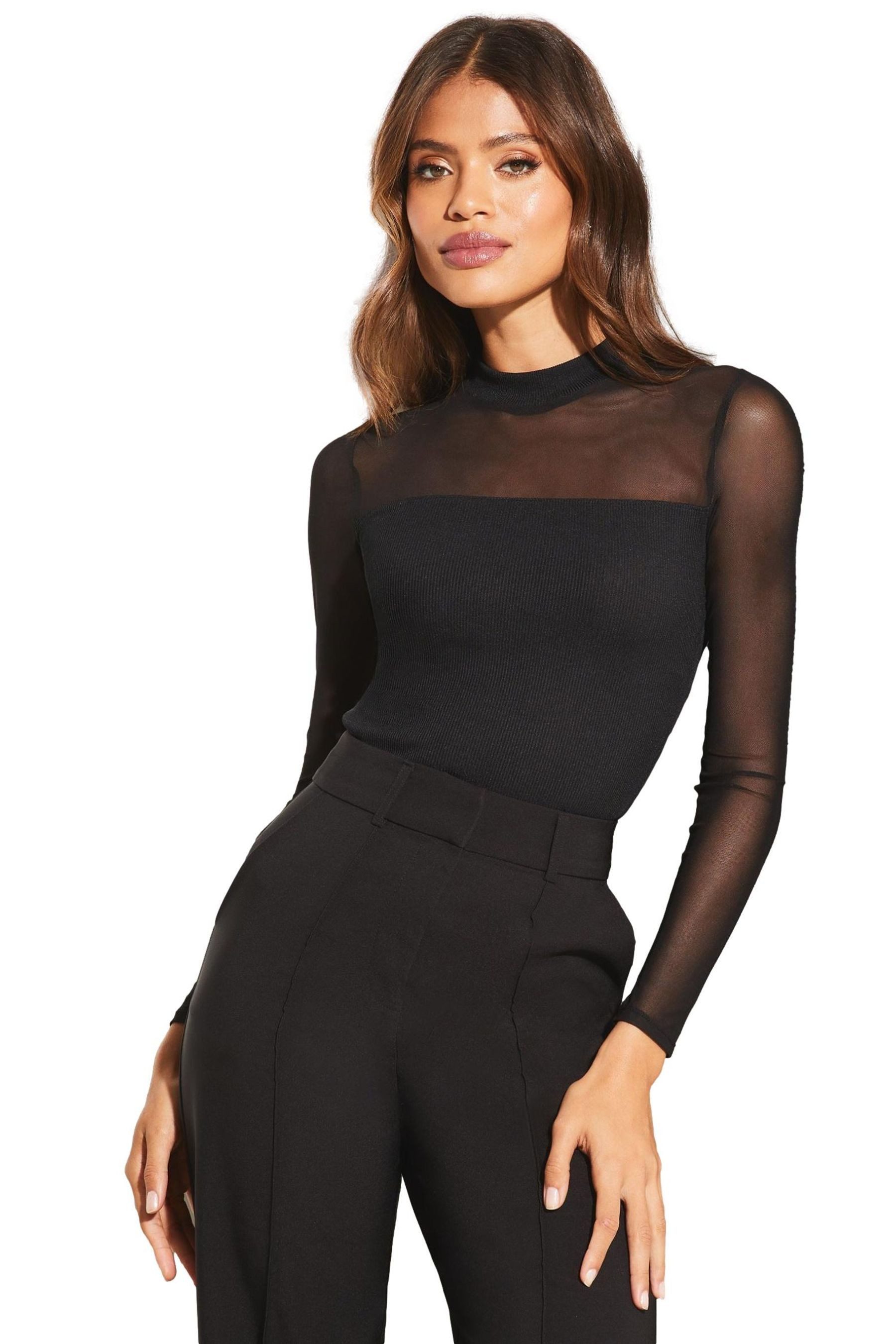 LIPSY Langarmhemd Lipsy hochgeschlossenes Mesh-Top, Regular (1-tlg) günstig online kaufen