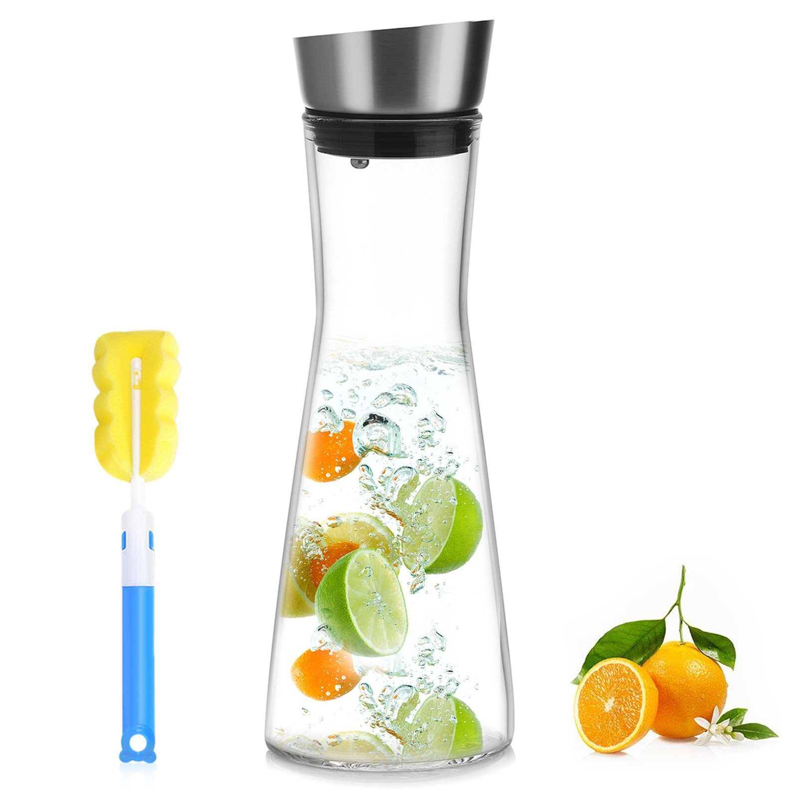 Homewit Wasserkaraffe 0,9 Liter Wasserkaraffe Glaskaraffe Hitzebeständig Glas Eistee Krug, (Set, 1-tlg), Für -20°C~130°C Wasser, Obstssaft, Tee, Getränke, Milch, Kaffee