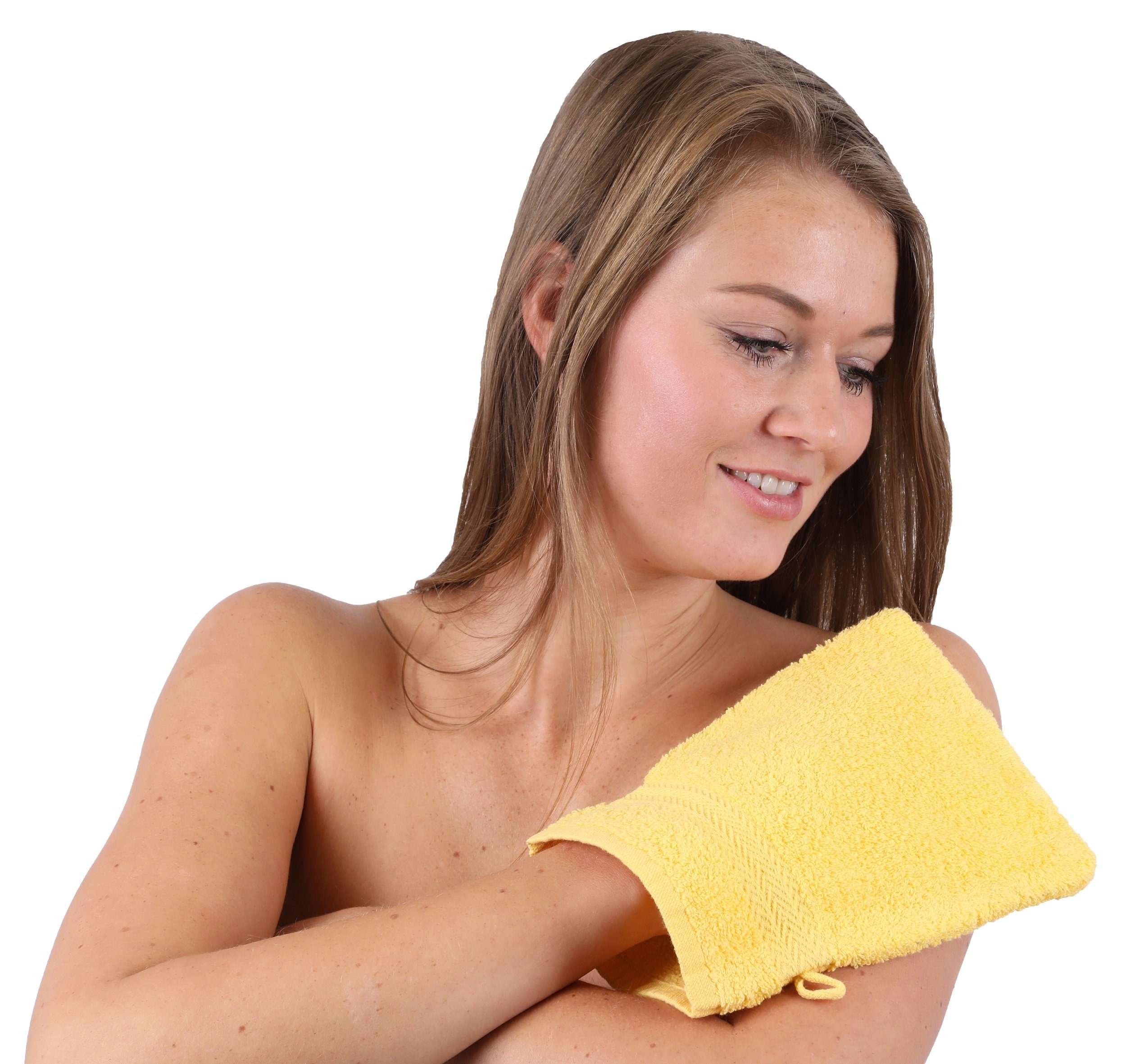 Premium und Set Betz Waschhandschuh 10 Farbe cm Stück Waschhandschuhe 100% Baumwolle gelb Waschlappen orange 16x21