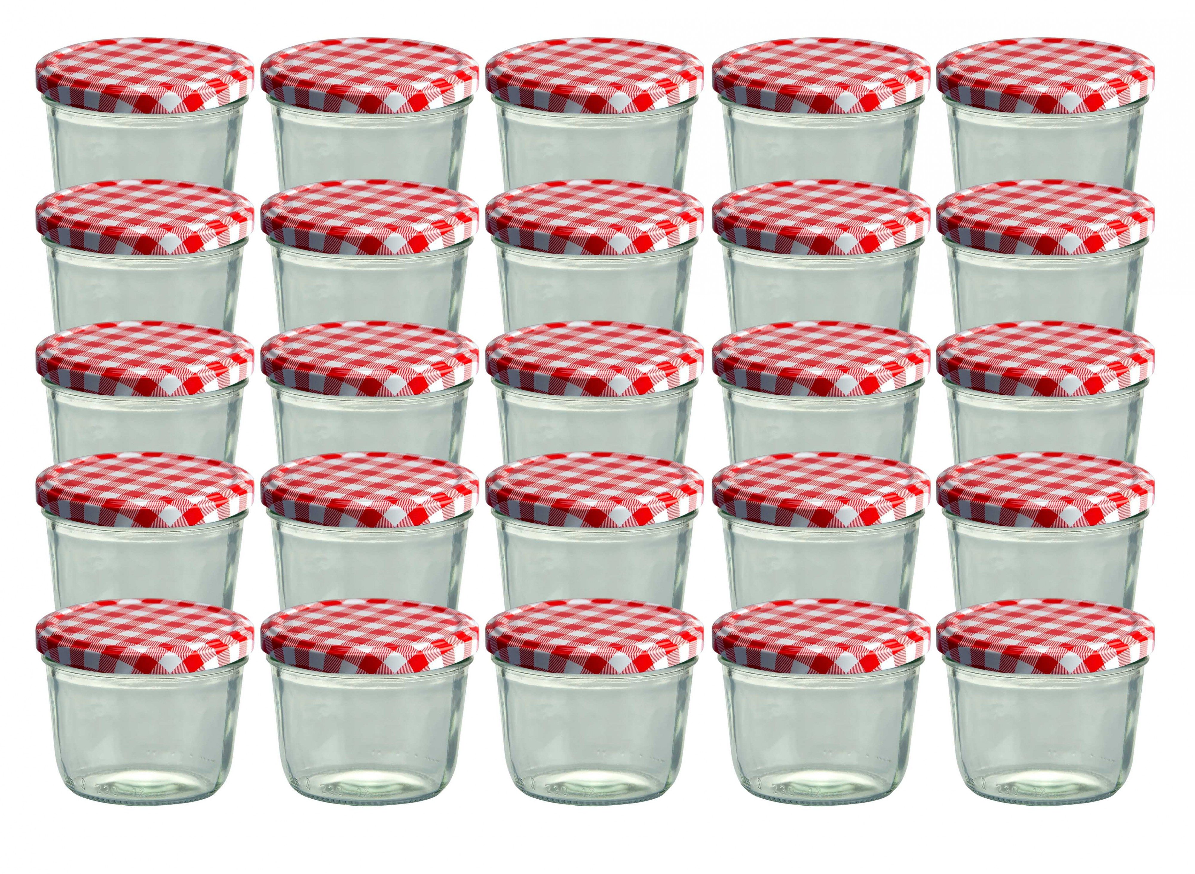 MamboCat Einmachglas CAPCRO 25er Set Sturzglas 230 ml To 82 rot karierter Deckel, Glas
