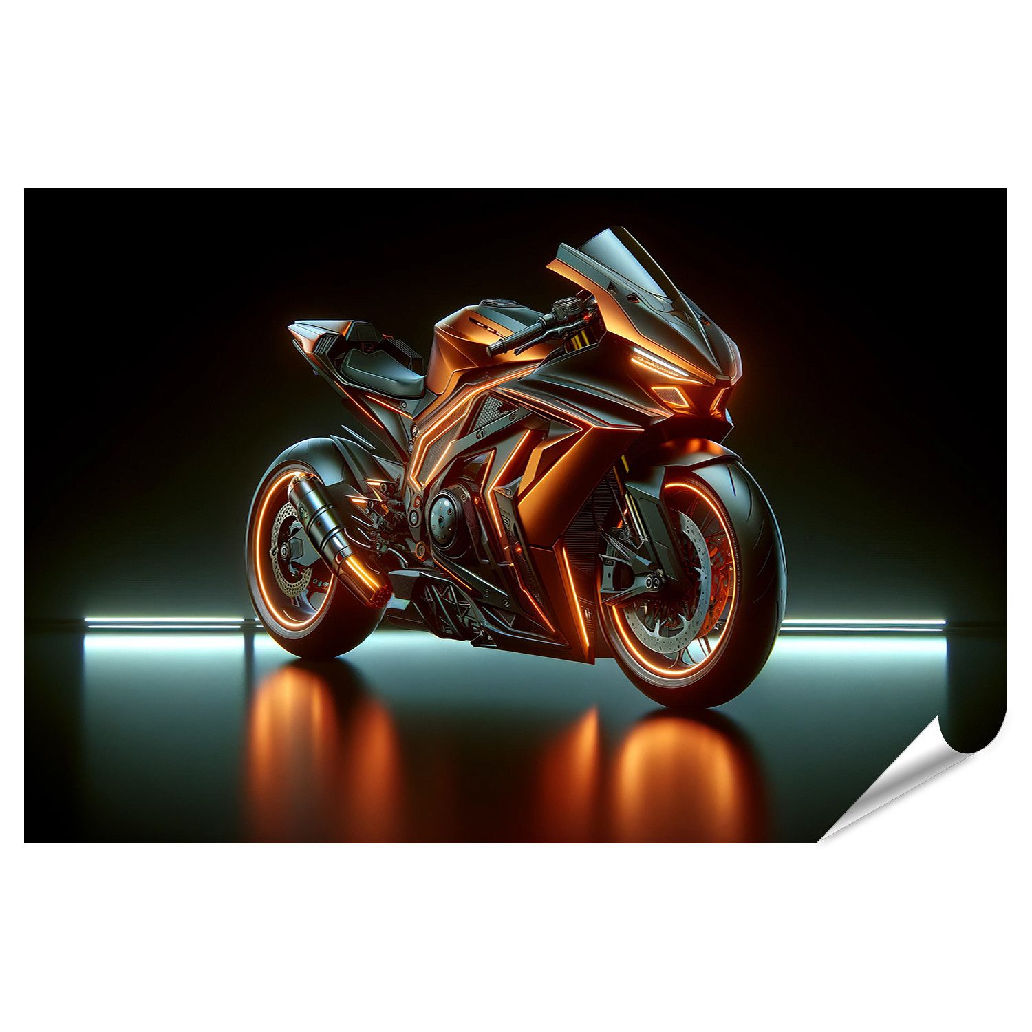 Wandbild Scharfkantiges futuristisches orangefarbenes Sportmotorrad
