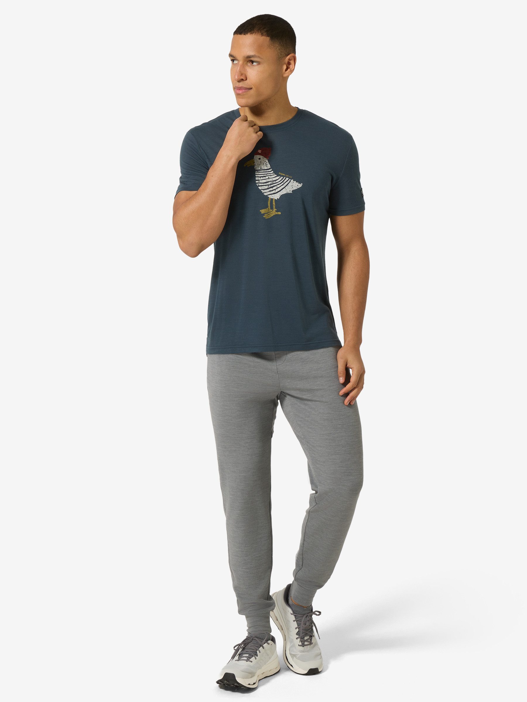 SUPER.NATURAL Print-Shirt für Herren, Merino JOHNNY TEE Vogel Motiv, atmungsaktiv