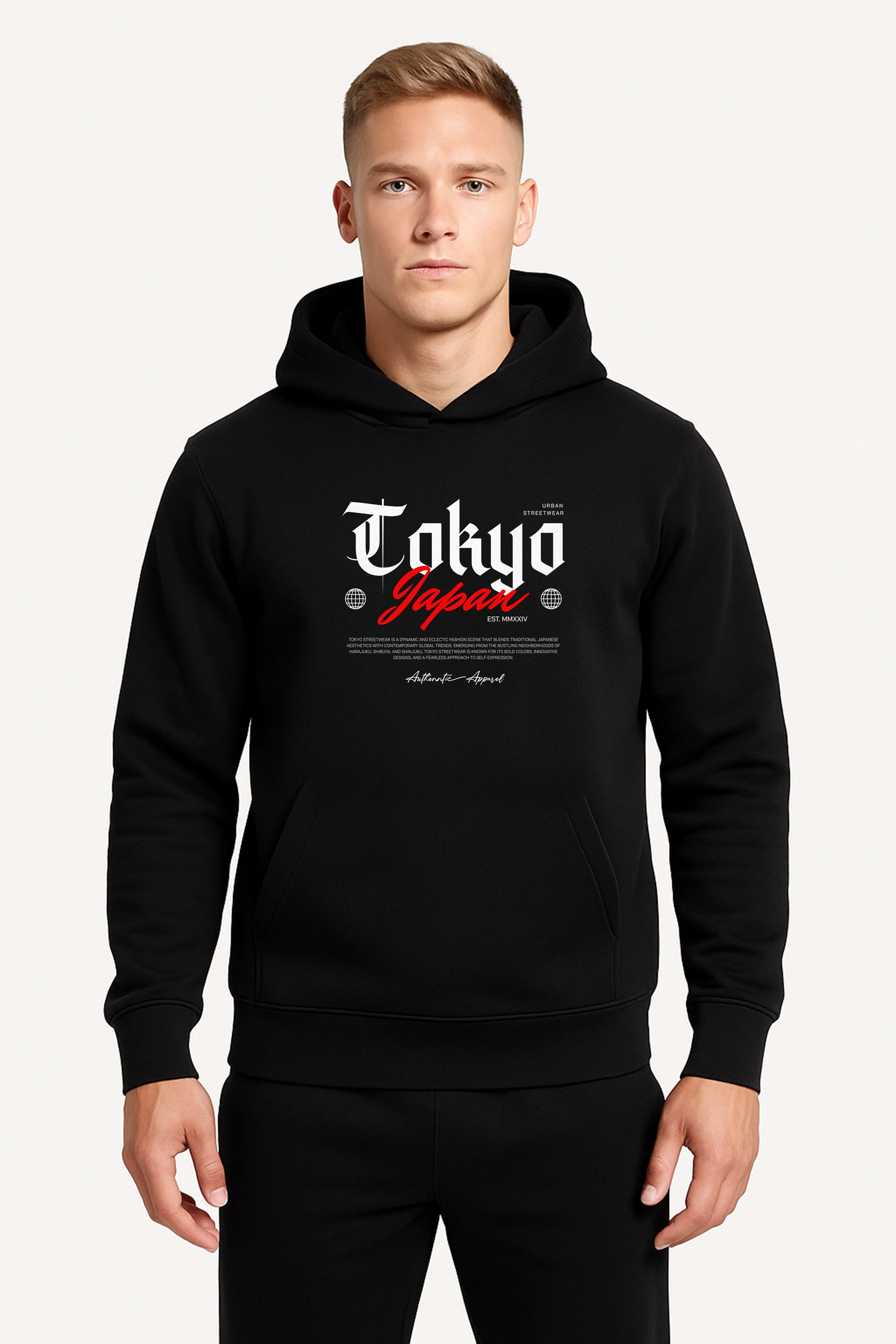 Kapuzensweatshirt Herren Hoodie mit TOKYO Japan Print - Kapuzenpullover Schwarz