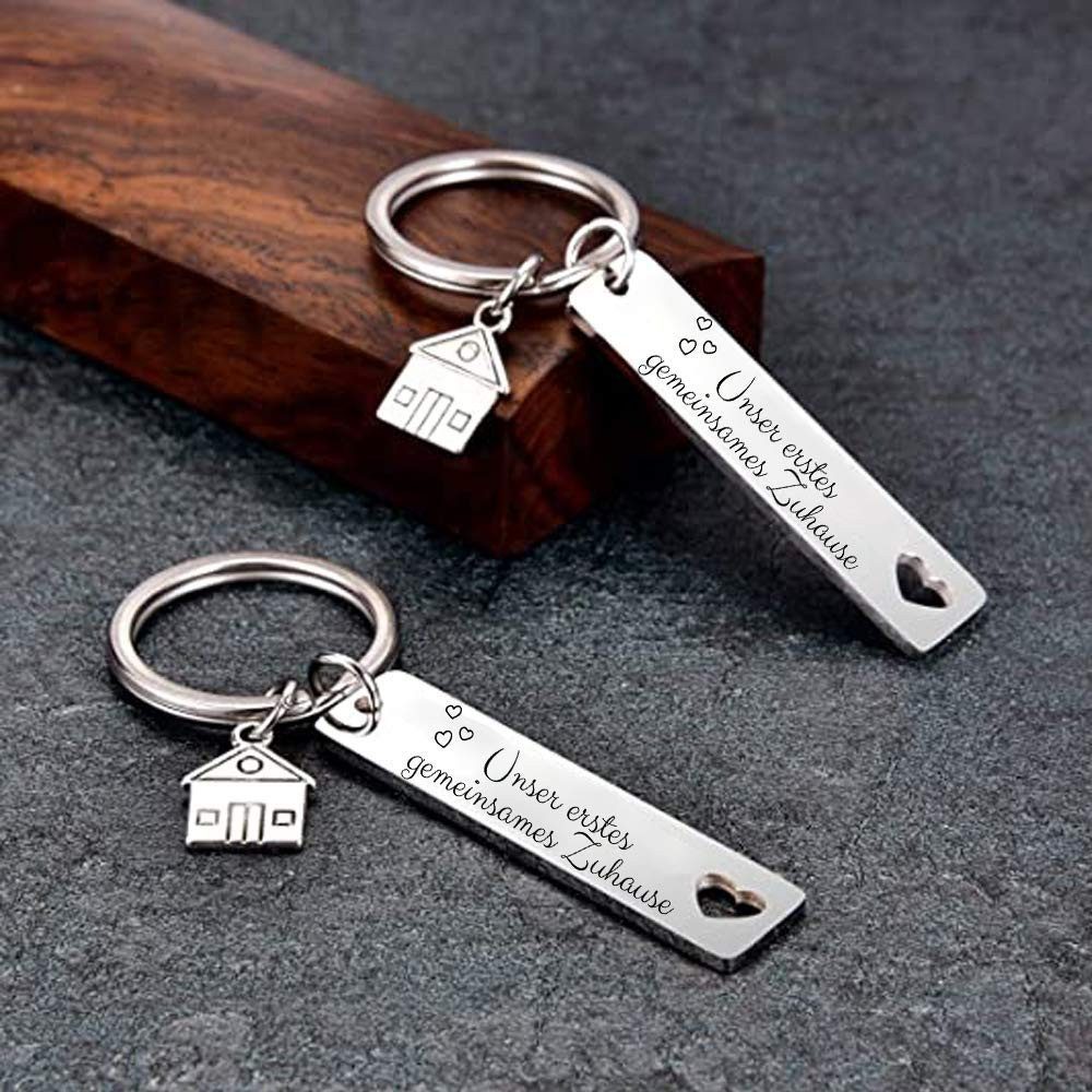 Geschenkehöhle Schlüsselanhänger mit Gravur Schlüsselanhänger für Paare zum Einzug I Unser Zuhause Home Sweet Home, Einzug mit Herz – Schlüsselanhänger für euer – Bild 4 von 5