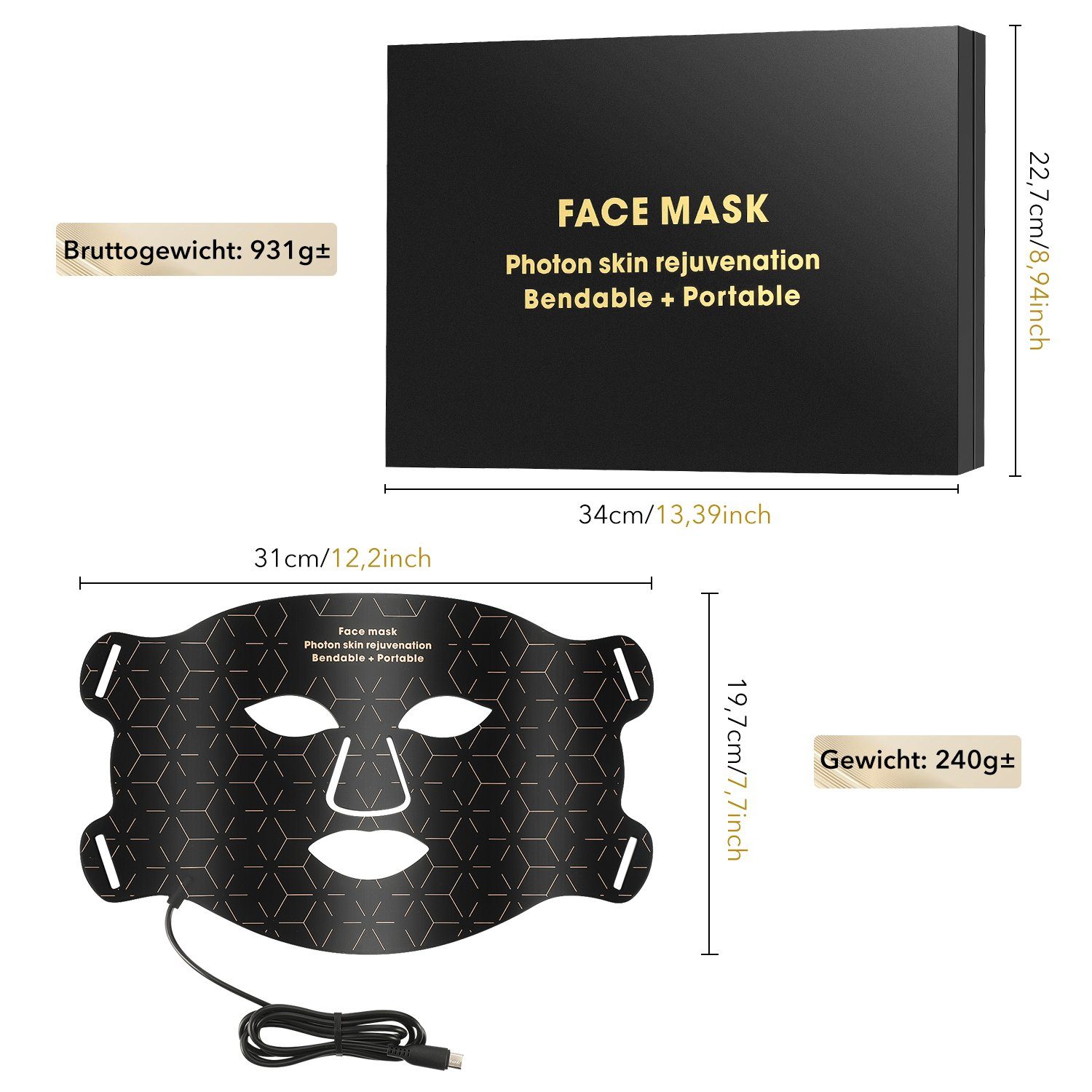 oyajia Kosmetikbehandlungsgerät LED Gesichtsmasken Lichttherapie,Photonen-Hautverjüngung Anti Gesicht 4 Falten maske, Anti-Aging Farben Akne Hautverjüngung Anti für