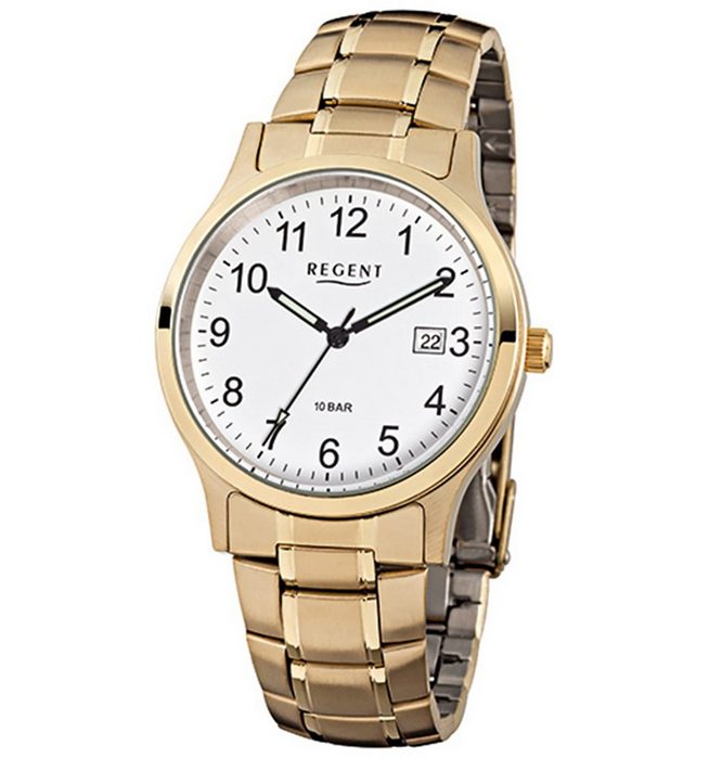 Regent Quarzuhr Regent Herren-Armbanduhr gold Analog F-776 (Armbanduhr) Herren Armbanduhr rund mittel (ca. 38mm) Metall Elegant