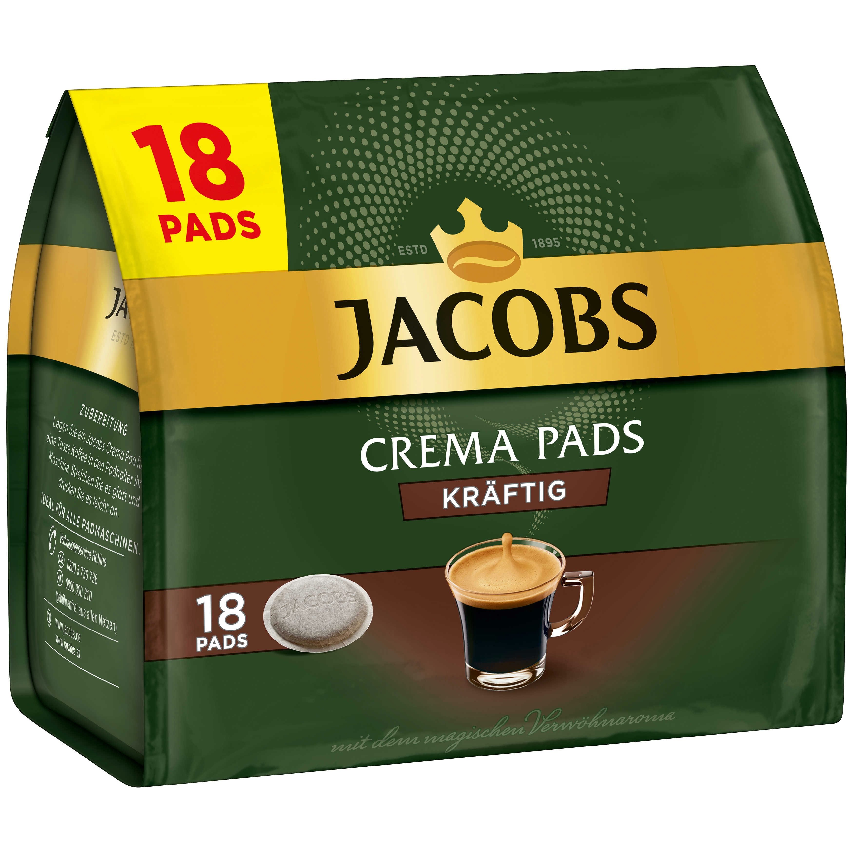 JACOBS Kaffee Pads Crema kräftig Senseo kompatibel 10 x 18 = 180 Getränke, (Packung, 10er Pack)