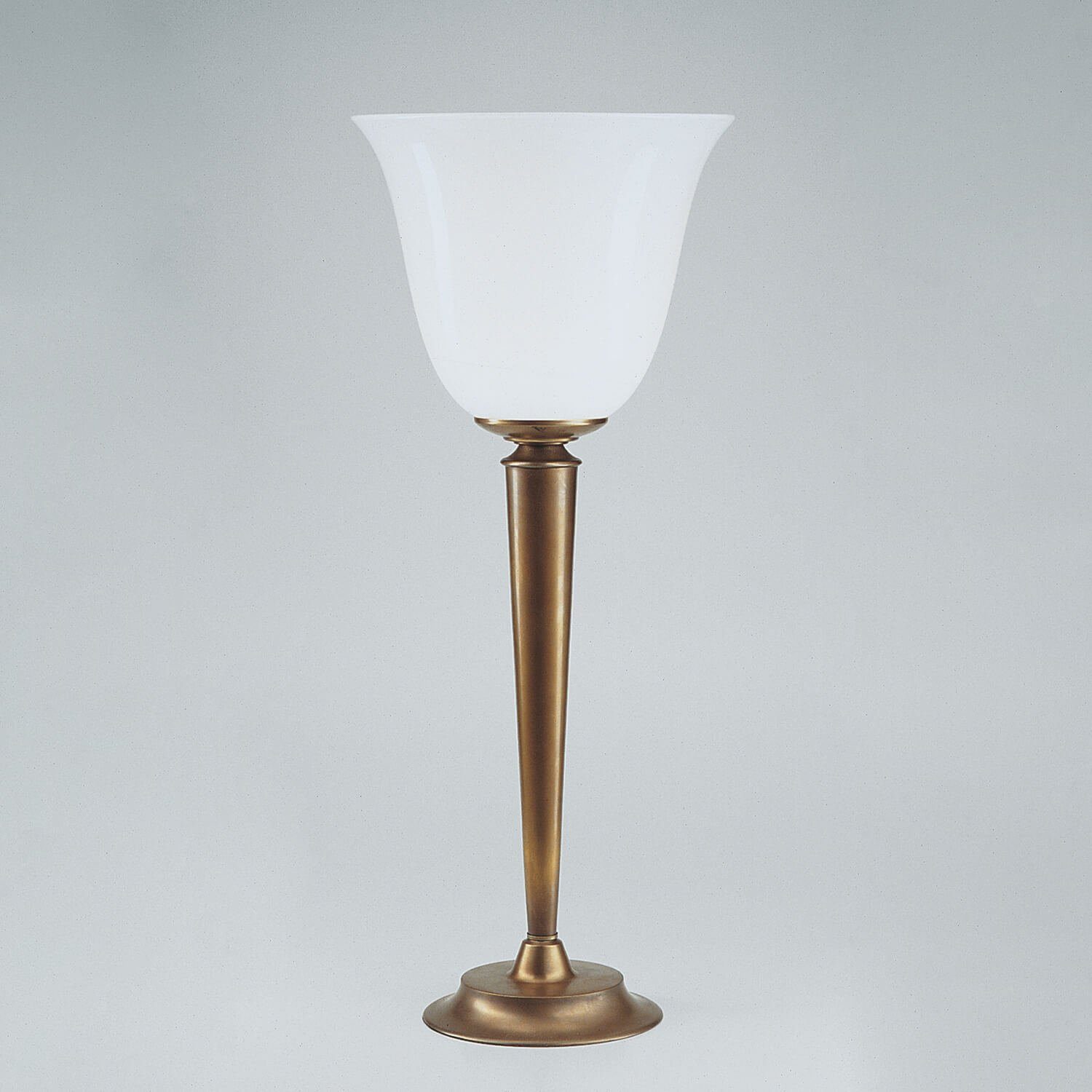 Licht-Erlebnisse Nachttischlampe Q10, ohne Leuchtmittel, Nachttischleuchte Weiß E27 62 cm Echt-Messing Glas Jugendstil