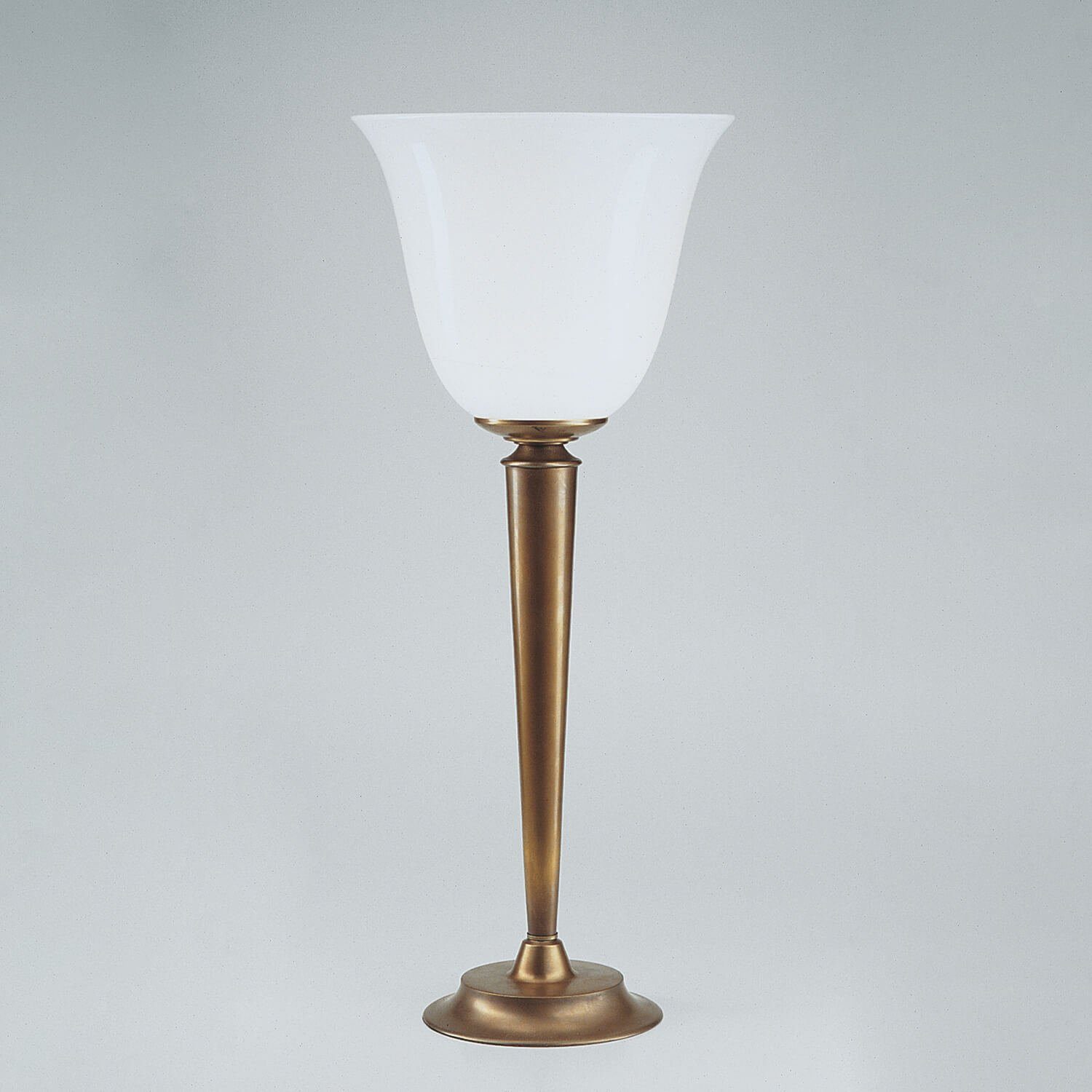 Licht-Erlebnisse Nachttischlampe Q10, ohne Leuchtmittel, Nachttischleuchte  Weiß E27 62 cm Echt-Messing Glas Jugendstil