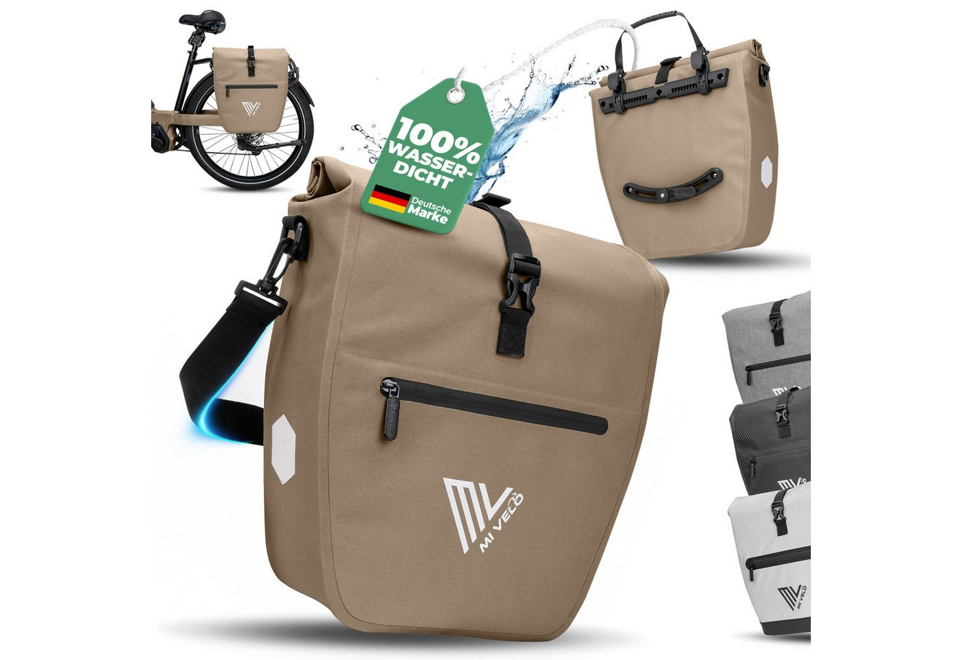 MIVELO Fahrradtasche Gepäckträgertasche wasserdicht inkl. Gurt für Umhängetasche, Zwei Varianten wählbar