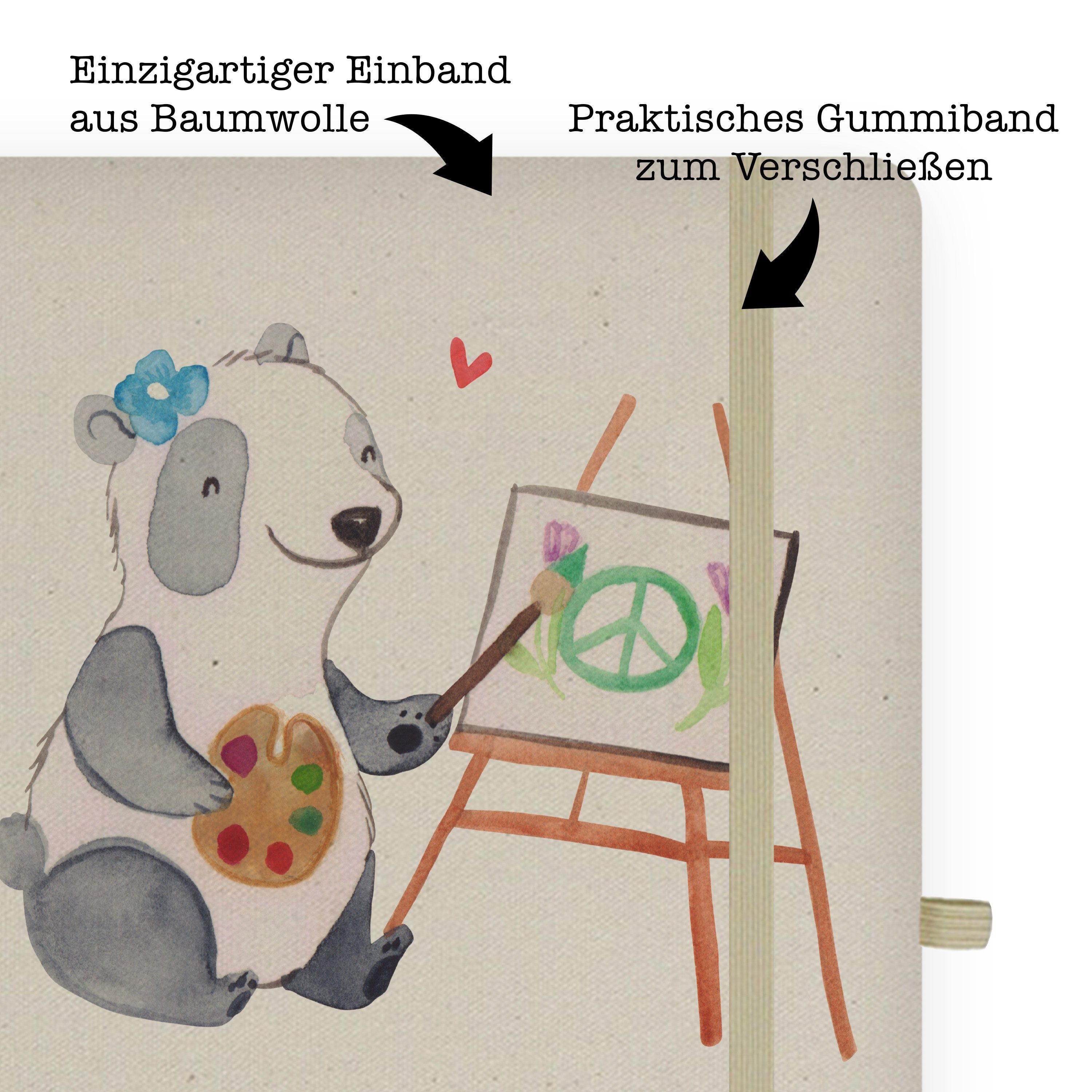 Notizbuch Geschenk, Panda mit - Mrs. & Mr. Transparent Panda Mr. - Kladde, Eintragebuch Herz & Kunstlehrerin Mrs.