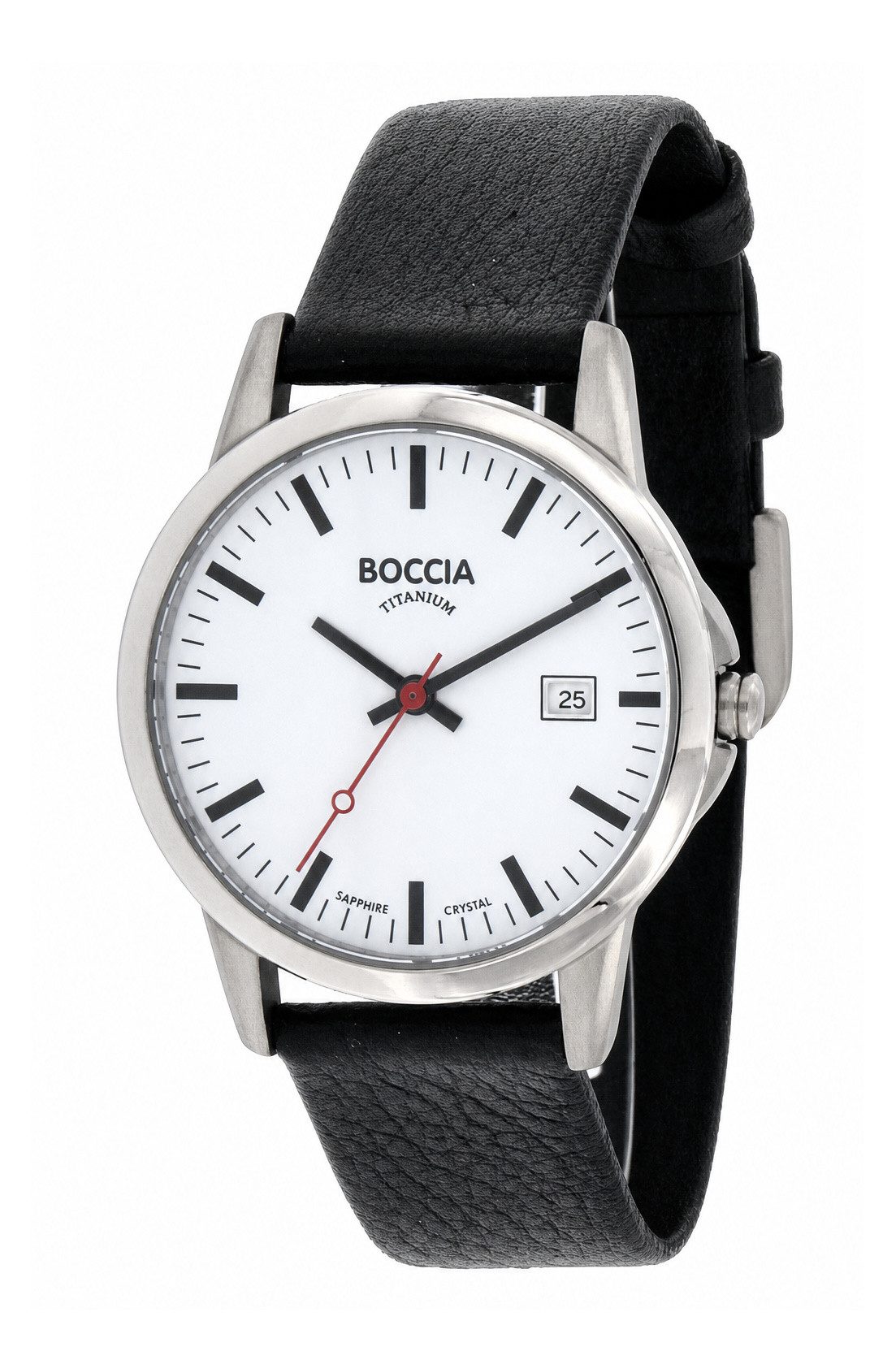 Boccia Quarzuhr, 12-Stunden-Zifferblatt, Datumsanzeige, Große Ziffern, Saphirglas