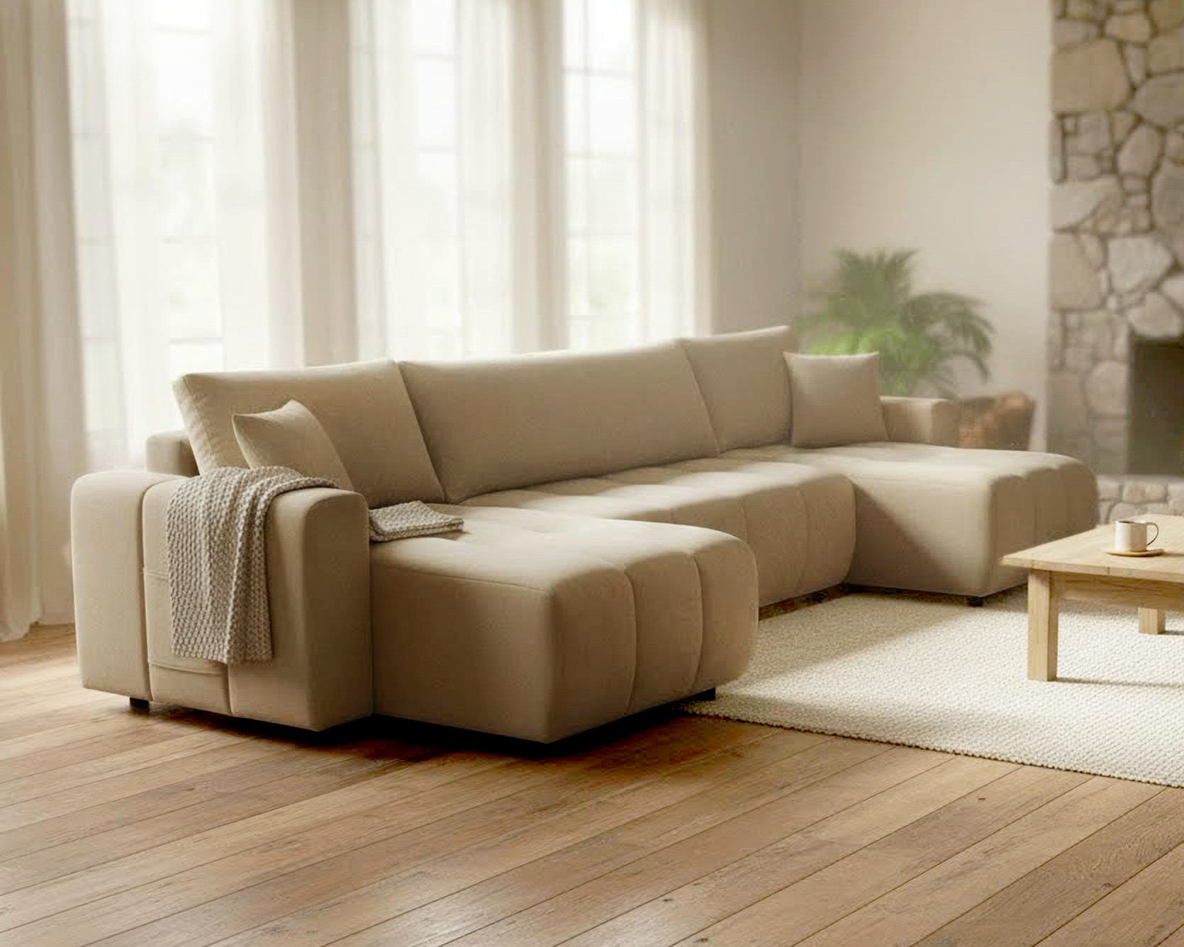 OTTO home Wohnlandschaft YLVAA U-Form, 311 cm - OTTO. Verlässliche Qualität., Schlaffunktion (132/269), Bettkasten, Feinstruktur-Bezug