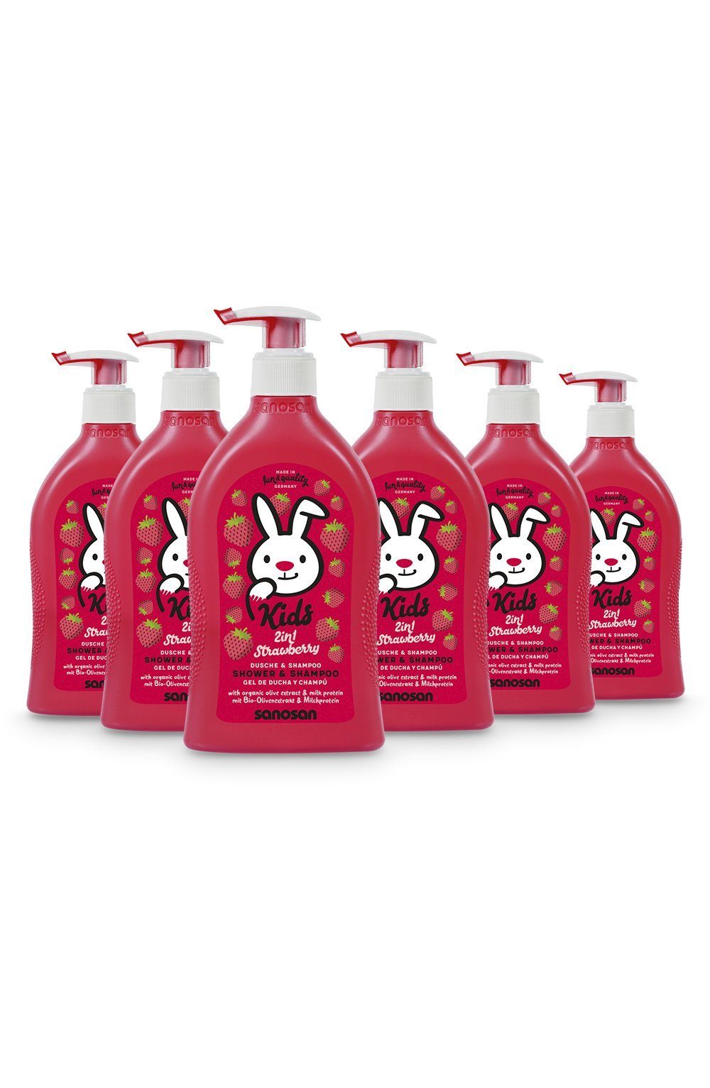 sanosan Haarshampoo 6x 200 ml Haar Shampoo Erdbeere für Kinder & Babys - Haarshampoo, 6-tlg.