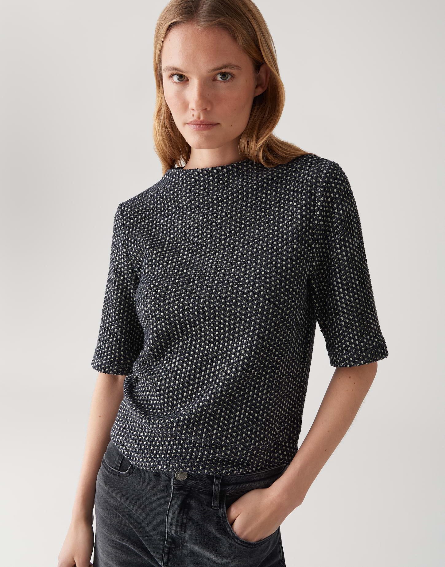 OPUS Kurzarmshirt SAWIRA in Strickoptik Funnel günstig online kaufen