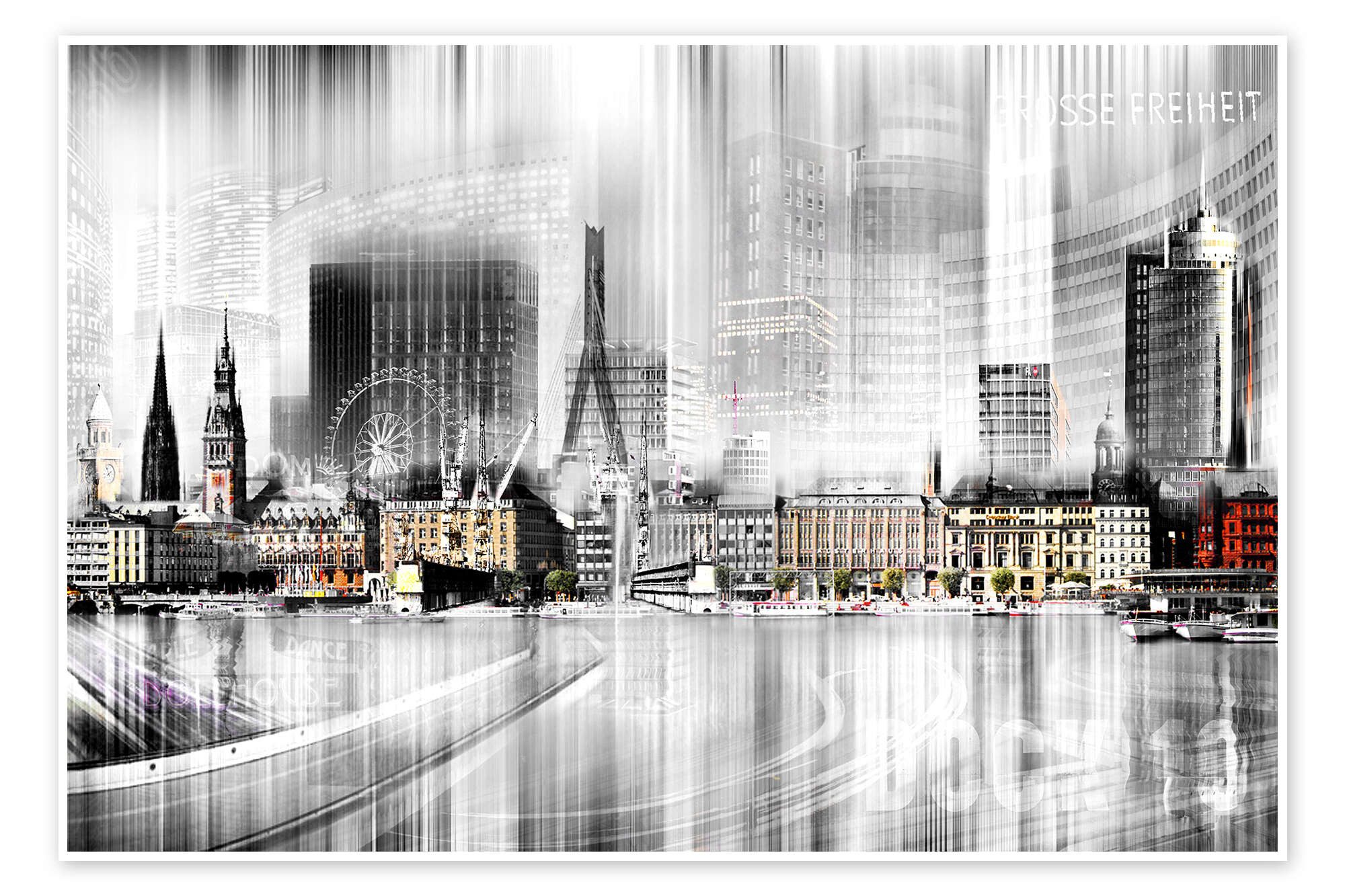 Posterlounge Poster Städtecollagen, Hamburg-Skyline, abstrakt, Wohnzimmer Malerei