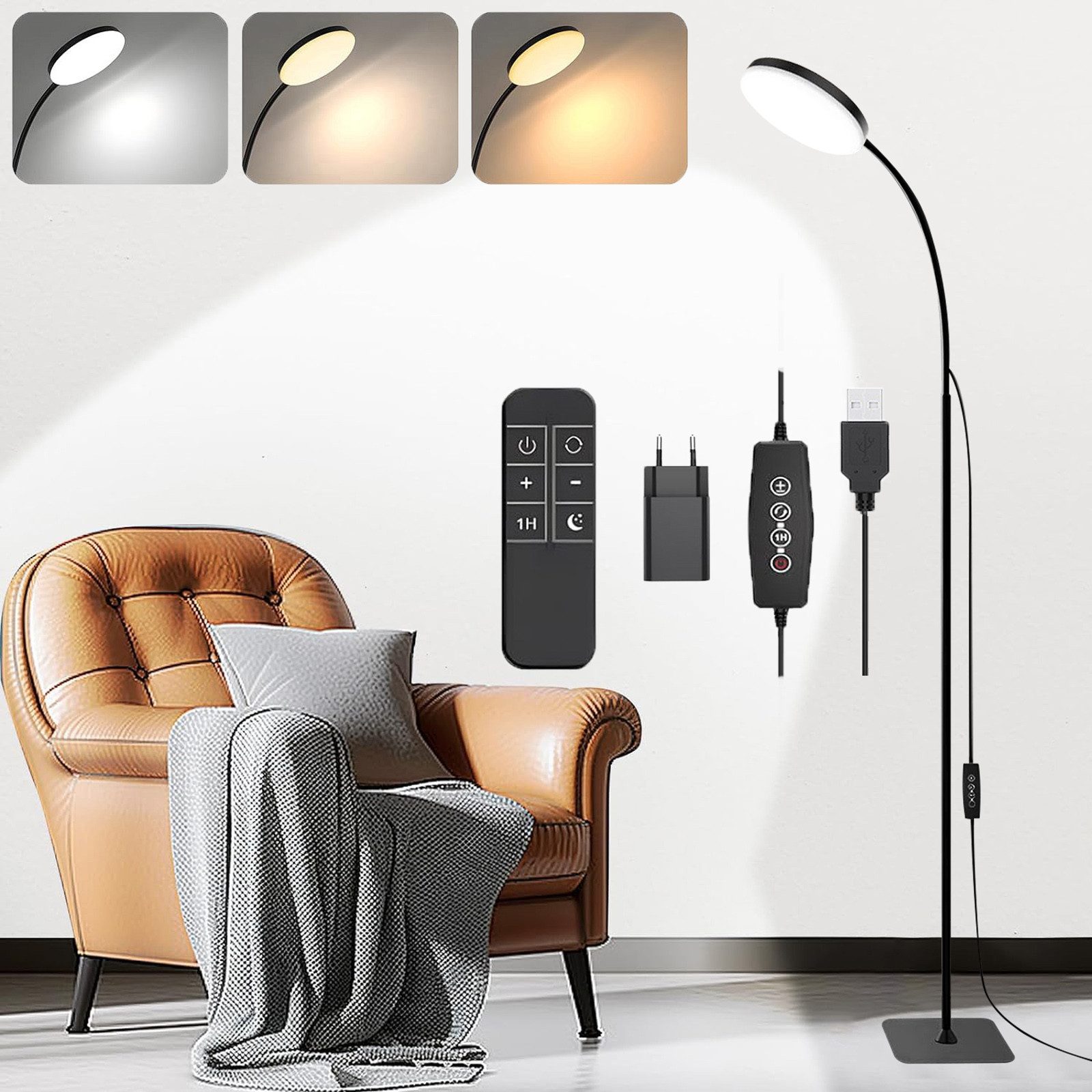 USB-Stehleuchte LED Stehlampe 140cm USB,Fernbedienung Floorlamp,Dimmbar Standleuchte